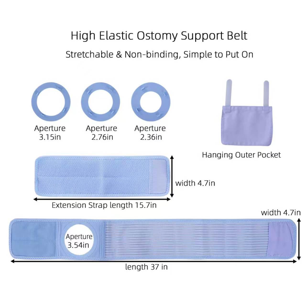 Adjustable Ostomy Support Belt with Ostomy Bag and Multiple Sized Holes