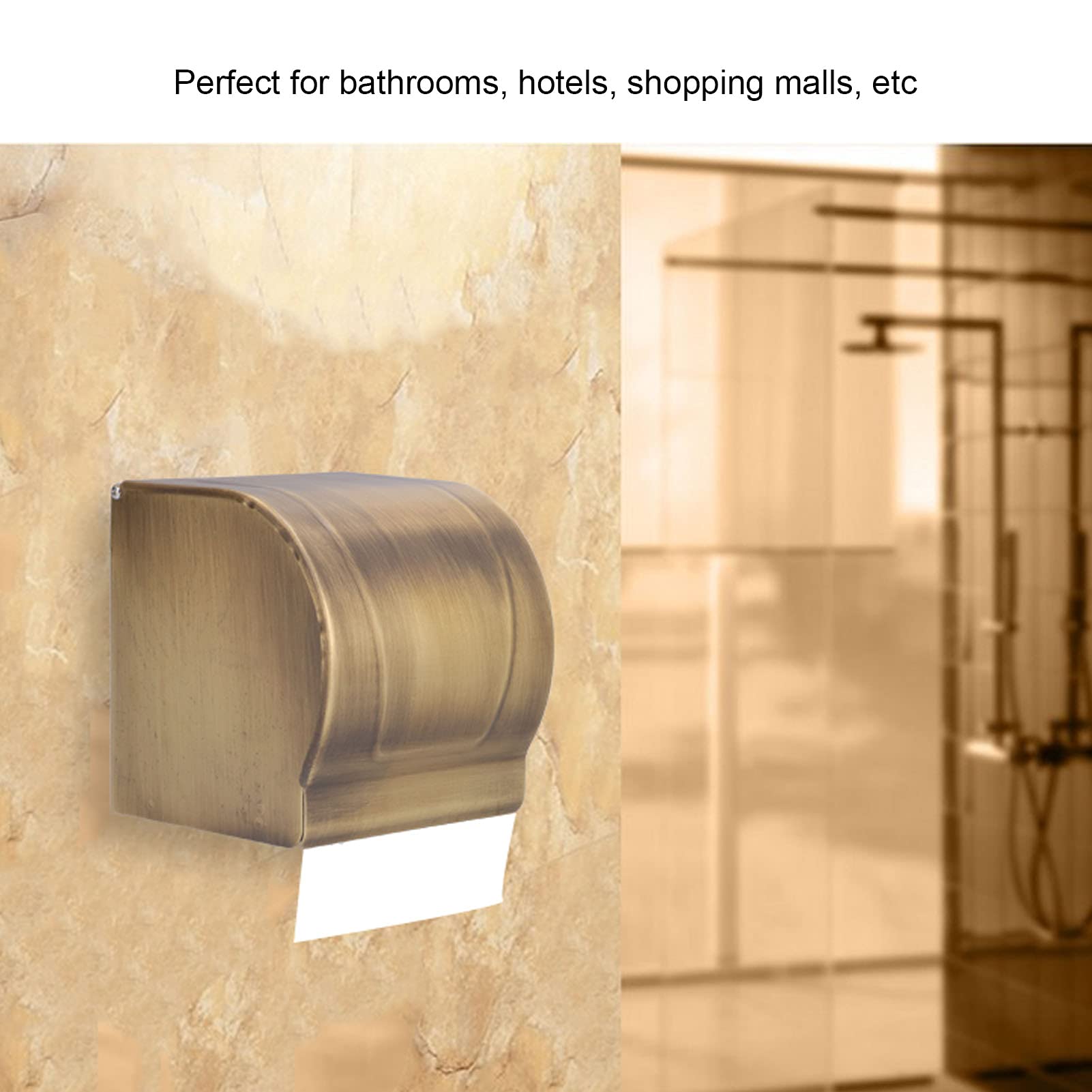 Paper Roll Holder & Dispenser, Toilet Paper Holder with Waterproof Cover in Wall Mounted Toilet Roll Holder, Copper - Image 2