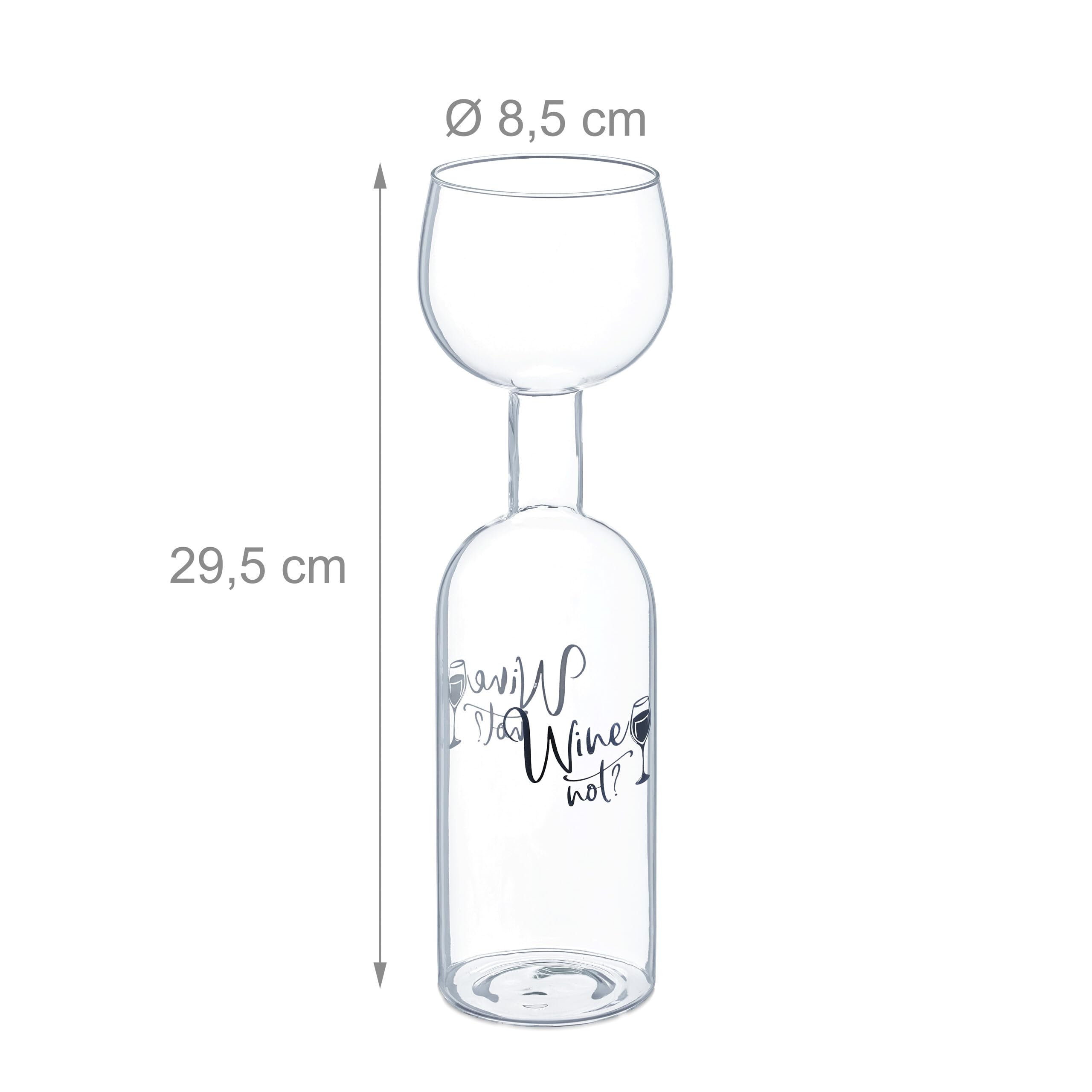 Relaxdays Szklana butelka do wina, XL kieliszek do wina z sentencją, zabawny prezent dla miłośników wina, 750 ml, przezroczysta