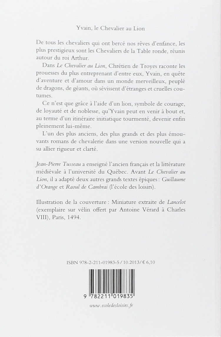 Yvain Ou Le Chevalier Au Lion Texte Intégral Yvain, le Chevalier au lion : Troyes, Chrétien de: Amazon.fr: Livres