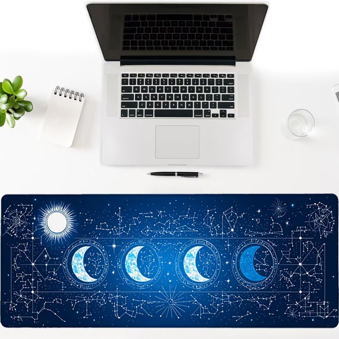 Podkładka pod mysz do gier XXL - 1400 x 600 x 3 mm - gwiaździste niebo duża antypoślizgowa podkładka pod klawiaturę biurową ze zszytymi krawędziami, niebieska duża podkładka pod mysz do gier do biura