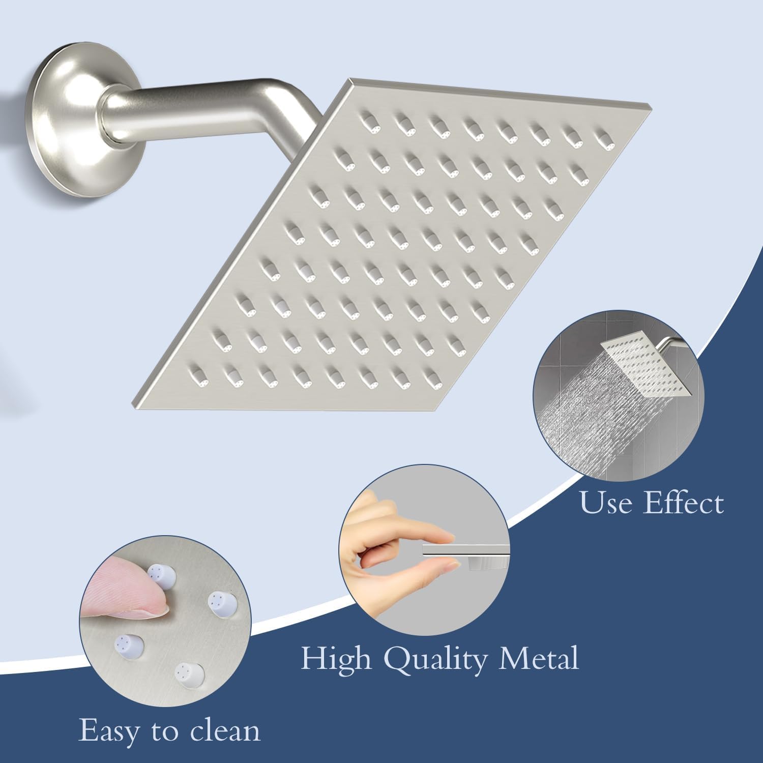 Système de douche à double tête de 35,6 x 50,8 cm à 4 fonctions avec jets de corps, pommeau de douche de 15,2 cm et 6 jets de corps, 4 fonctions, robinet de douche séparé avec télécommande (nickel