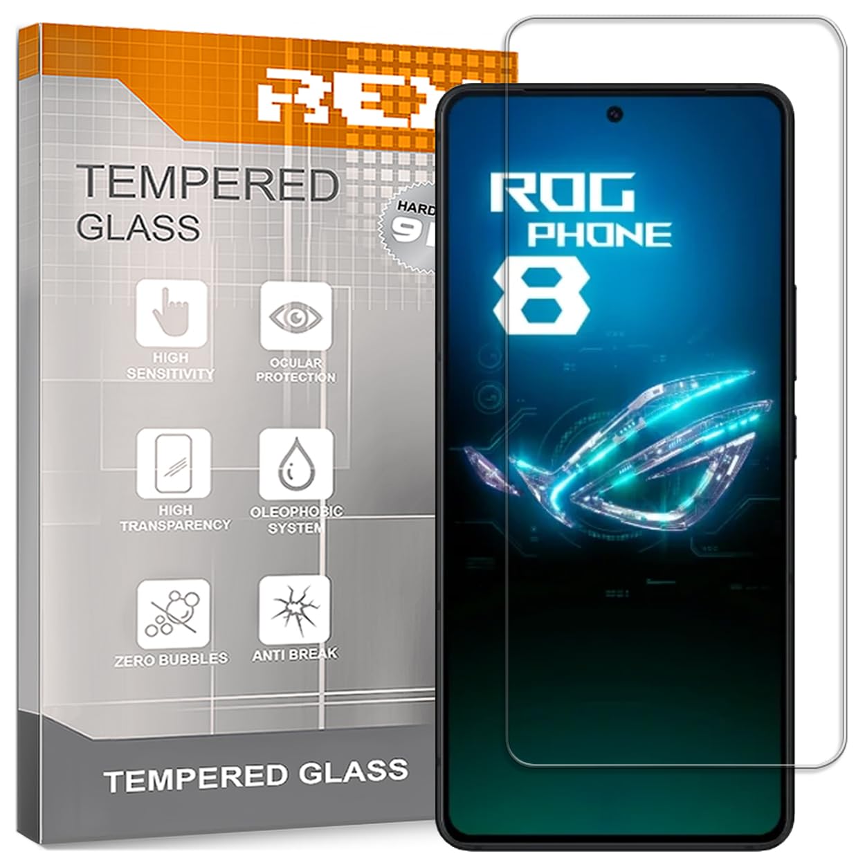 REY Tempered Glass Screen Protector for ASUS ROG PHONE 8 5G - ROG PHONE 8 PRO 5G Screen Protector, Screen Protector 9H+ Hardness, Anti-Scratch Oil Bubbles