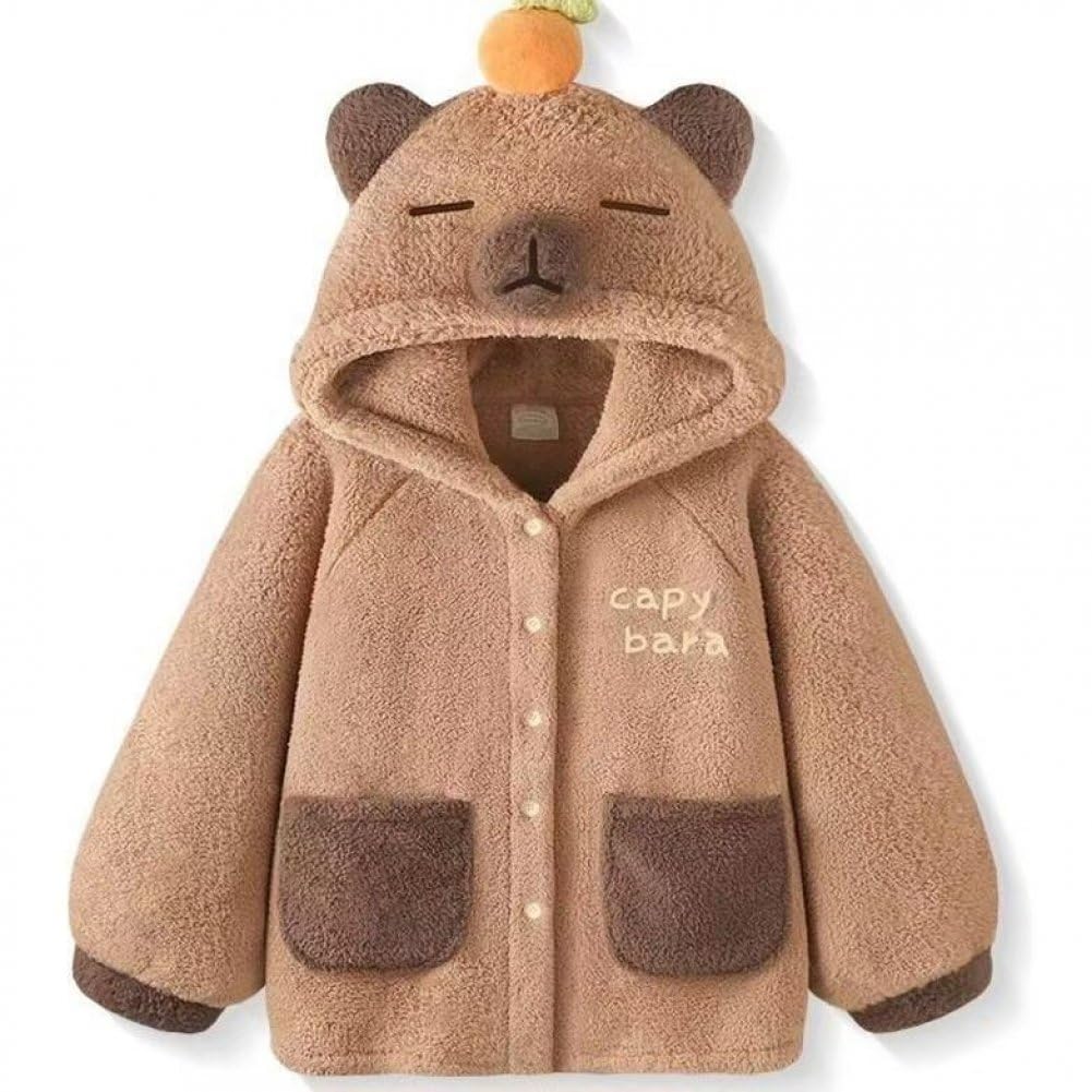 Mignon Capybara Corail Polaire Pyjamas Ensemble Imprimé Animal en Peluche À Capuche Pyjamas Taille Élastique Polaire Pantalon Élégant Femmes Vêtements Chauds