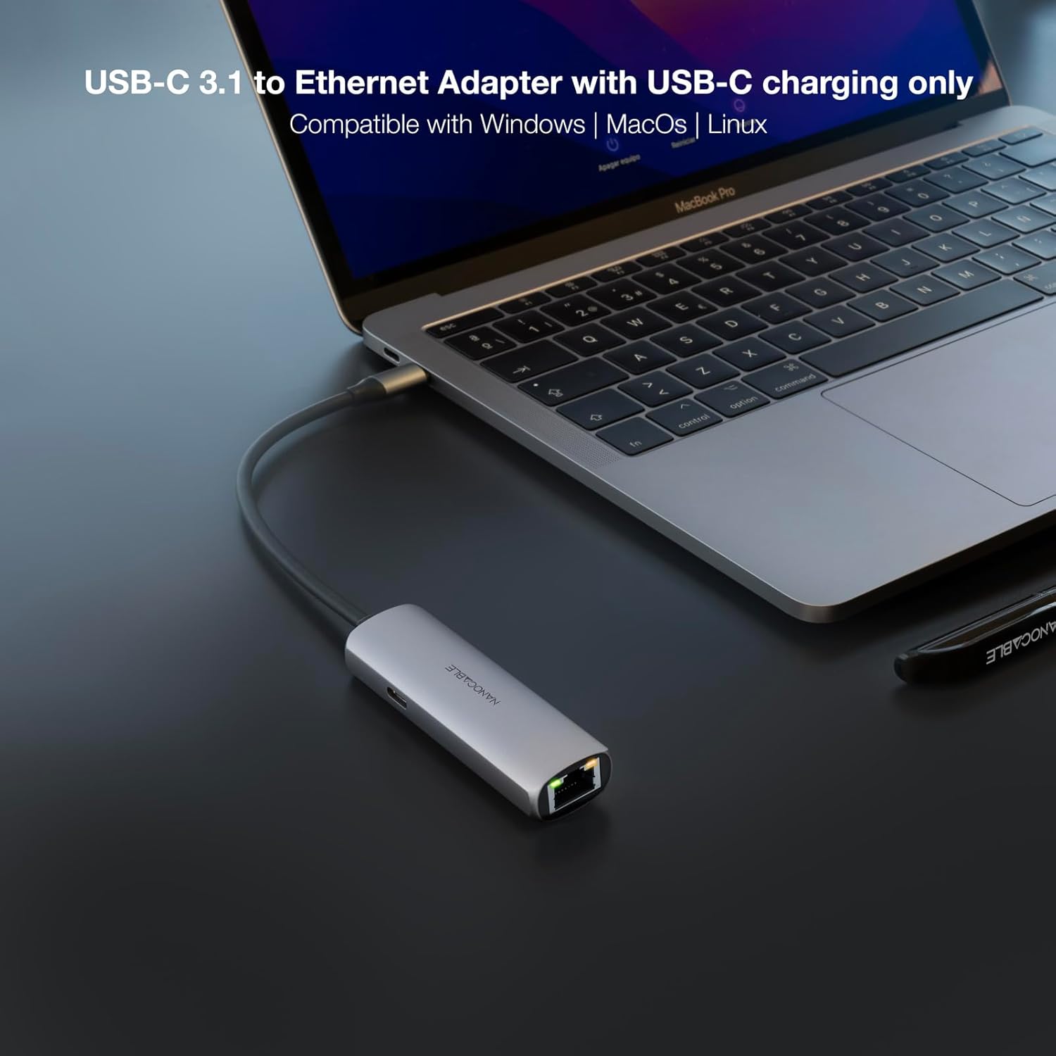 NANOCABLE 10.16.4603 – USB-C 3.1 to RJ45 Adapter, with PD 100W, USB-C/M, Aluminium, Grey, 18 cm