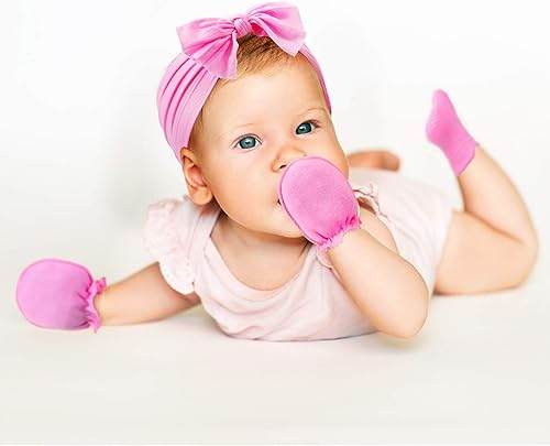 Miniatura 6 de Geyoga Juego de calcetines y mitones elásticos con diadema para bebé, 18 piezas, para recién nacido, niños y niñas de 0 a 6 meses