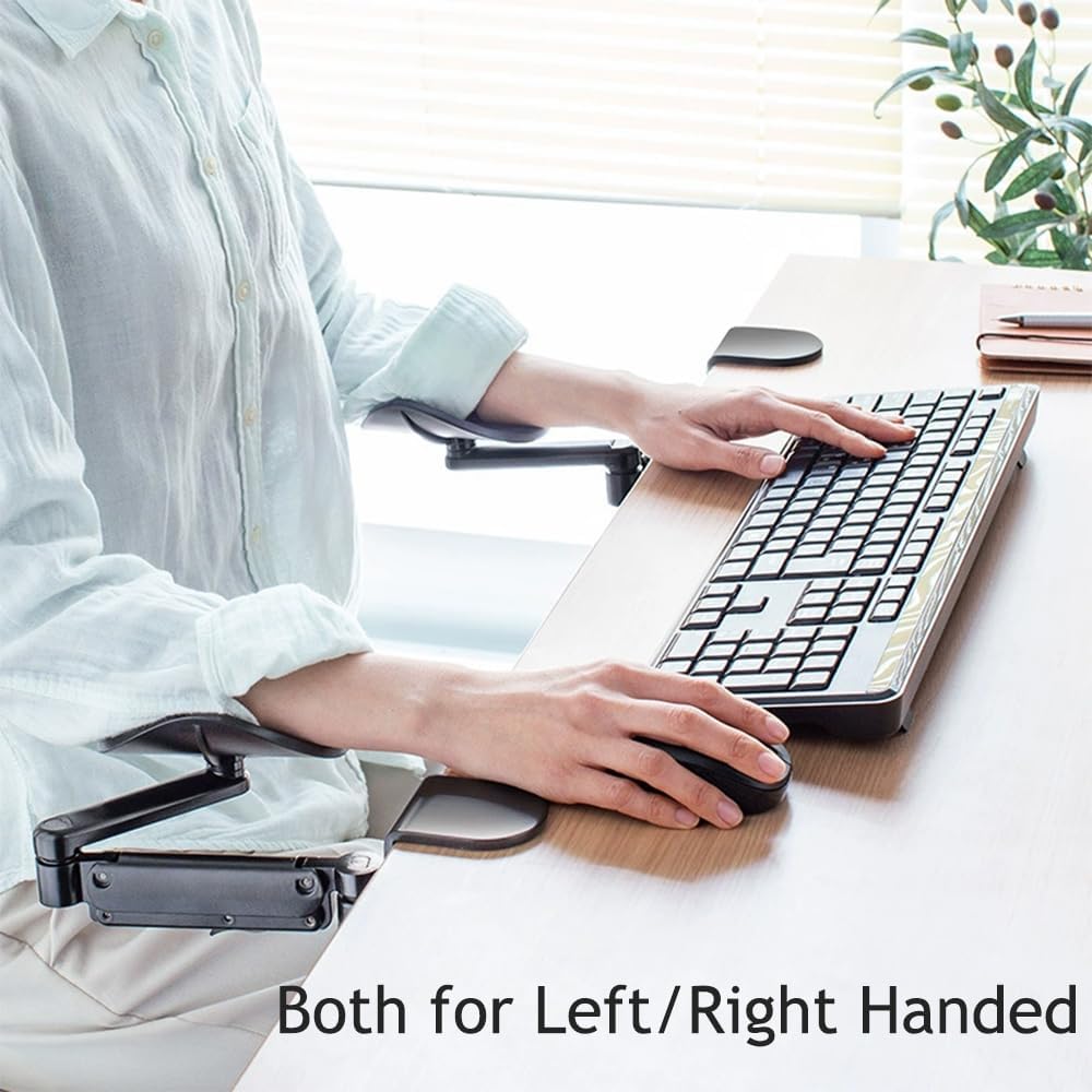 Arm Rest for Desk Adjustable Computer Armrest Pad Rotating Elbow Aluminum Rest Holder for Home and Office, Black