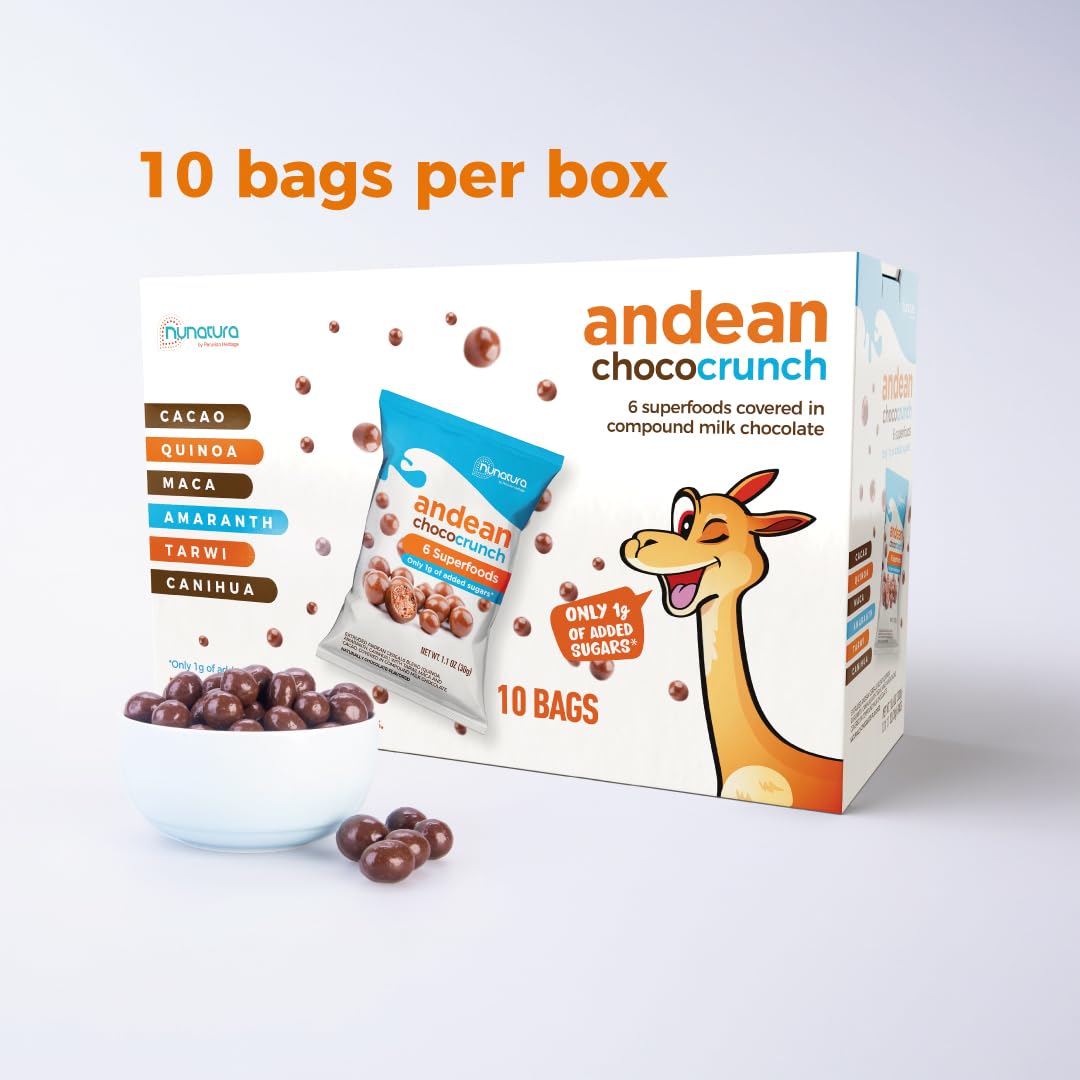 Andean ChocoCrunch 2 pack: Superfood Chocolate Snacks (10 pouches inside) – 1g Added Sugar – No Additives.