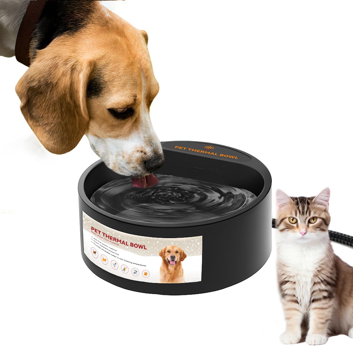 NAMSAN Ciotola riscaldata per gatti all'aperto, ciotola riscaldata per cani da 2,2 l, fornisce acqua potabile in inverno, bevitore riscaldato per animali domestici per polli, conigli, uccelli