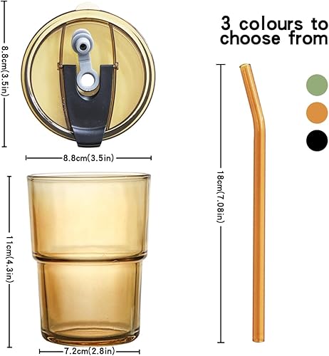 Miniatura 3 de Vasos de vidrio de 15 onzas líquidas con tapas y pajitas, vaso de pared gruesa a prueba de fugas, vasos de café helado reutilizables para bebidas