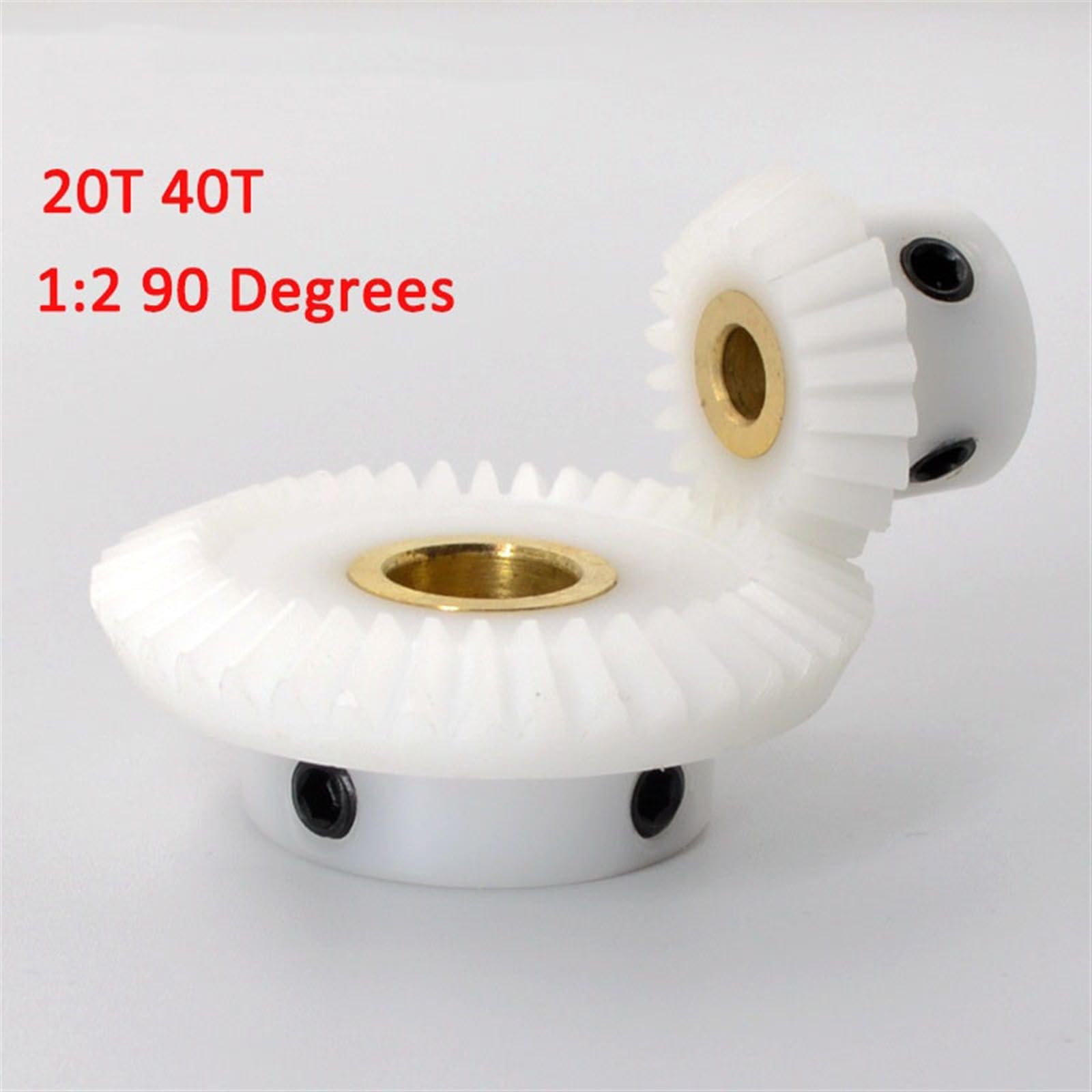 Cylindrical Drive 1pcs POM Bevel Gear 1:2 Transmission Miter Gear Copper Sleeve Bore 1 Module 20T 40 Teeth 90 Degrees Meshing Angle Conical Pinion Rack Machinery(40 Teeth 12mm bore)