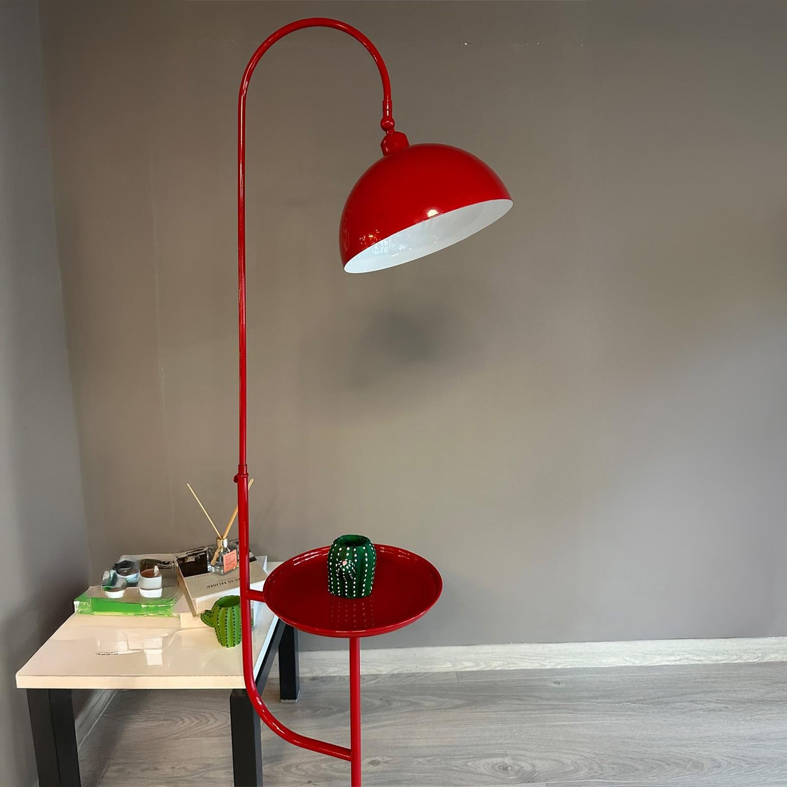 bamyum Gorkiede Lampada da Terra in Metallo, Lampada da Terra per Soggiorno, Camera da Letto, Camera dei Bambini con Attacco E27, Larghezza 30 cm, Paralume Regolabile, Rosso