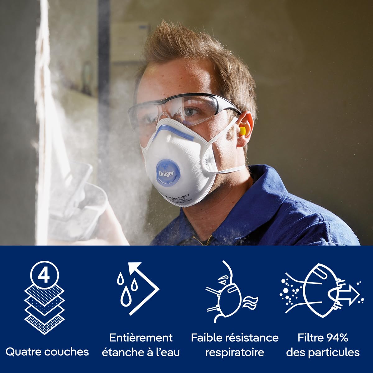 Dräger X-plore 1320 V | Lot de 10 masques de protection respiratoire antiparticules jetable FFP2 NR D | Filtration haute performance et confort d'utilisation