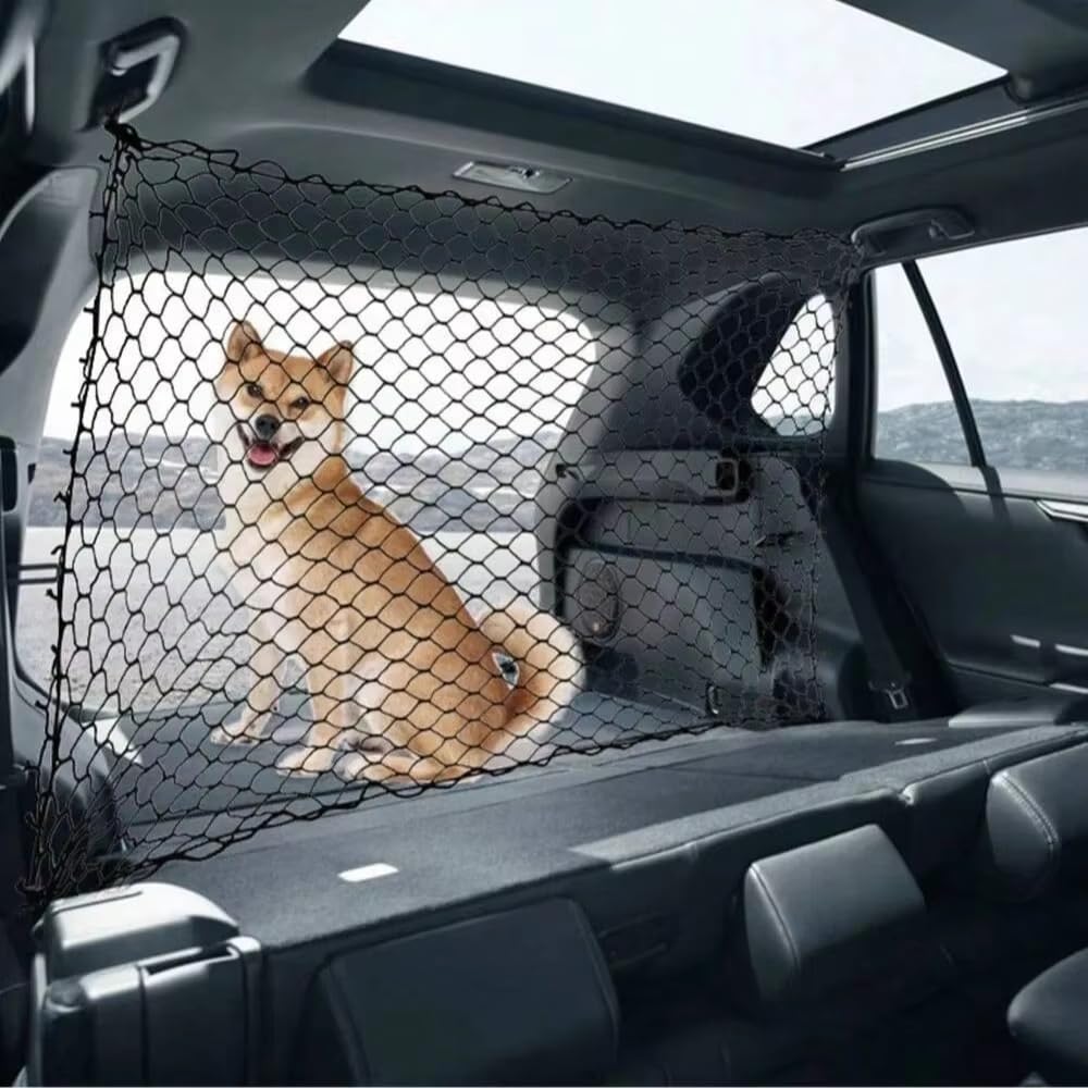 GOULAIZI Car Dog Barrier Isolation Protection Net for Abarth 500e Cabriolet 2023 2024 2025 2026, Pet Cargo Guard Mesh Divider Safety Fence Travel Accessory for Rear Seats