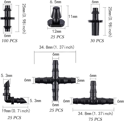Miniatura 4 de Kit de 280 conectores de púas para riego, conectores de púas de riego por goteo, kit de accesorios de tubería de 1/4 pulgadas para maceta, jardín y