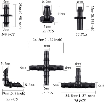 280 Pcs Barbed Connectors Irrigation Fittings Kit,Drip Irrigation Barbed Connectors 1/4''Tubing Fittings Kit for Flower Pot Garden Lawn(Straight Barbs,Single Barbs,Tees,Elbows,End Plug,4-Way Coupling)