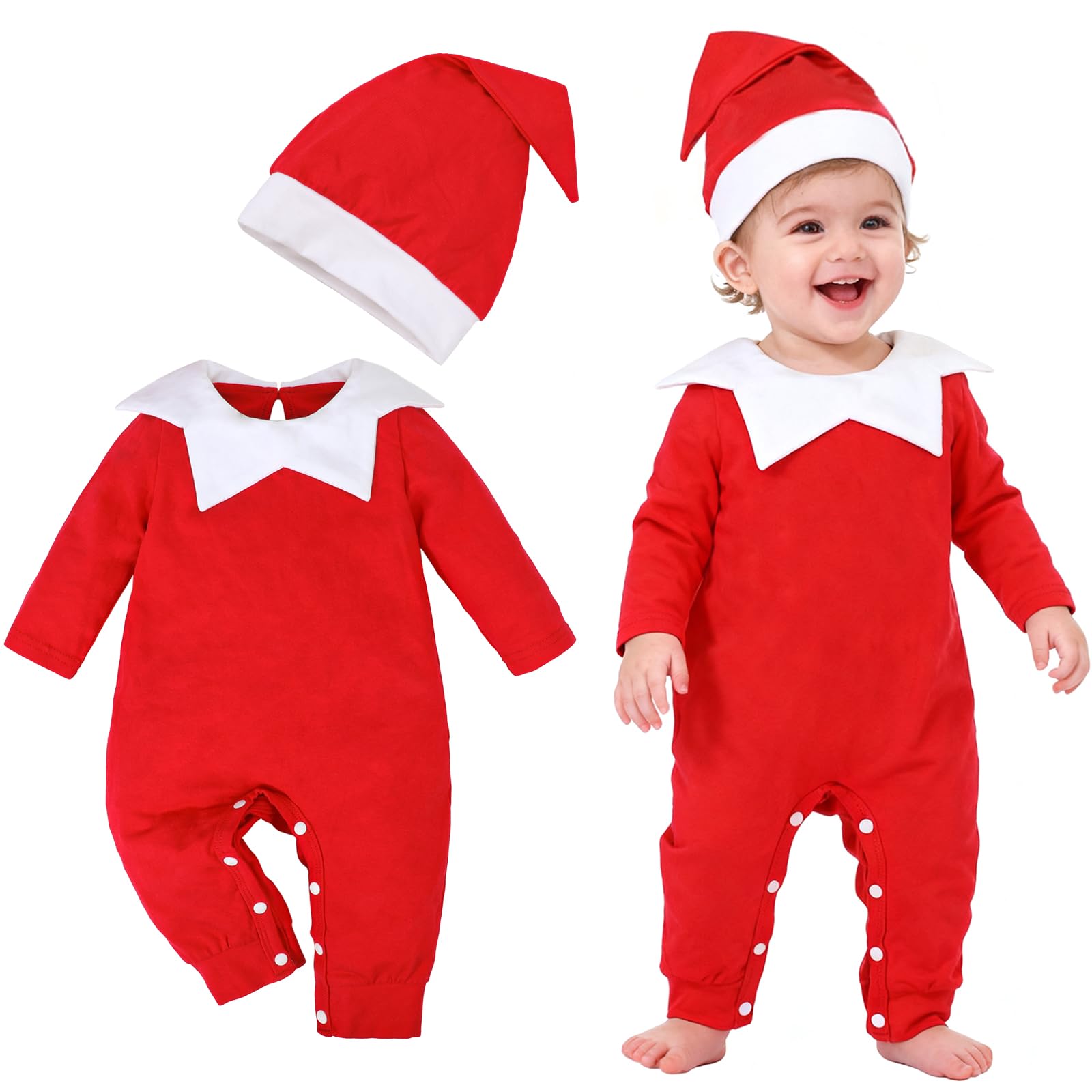 Hifot Pagliaccetto Neonato per Natale, Bambino Ragazze Ragazzi My First Christmas Costume Babbo Natale Bambino 0-18 Mesi Regalo Natale