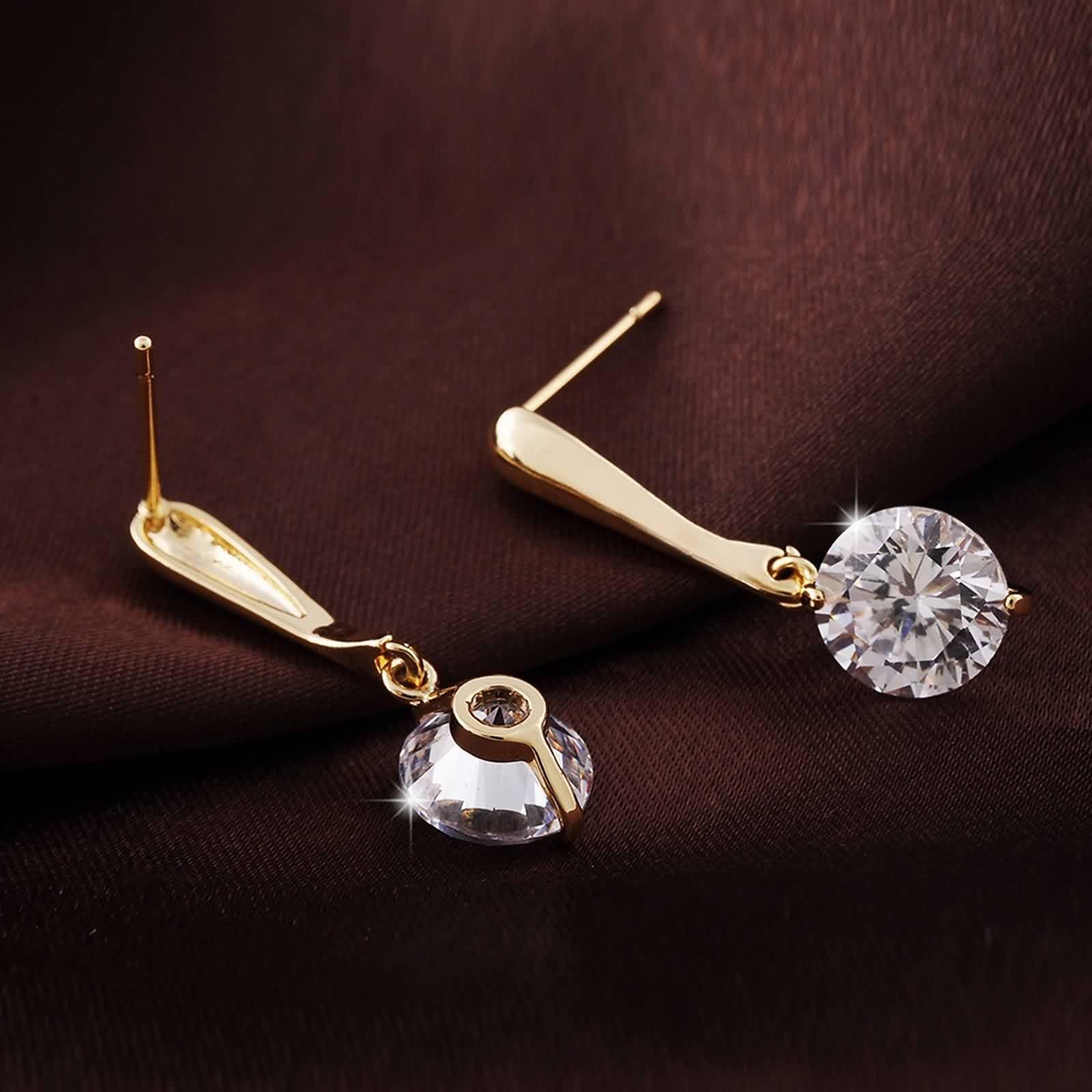 Gelbgold Ohrringe 9K / 14K / 18K Damen, Rund mit Moissanit, Ohrringe Hängend Gold Damen