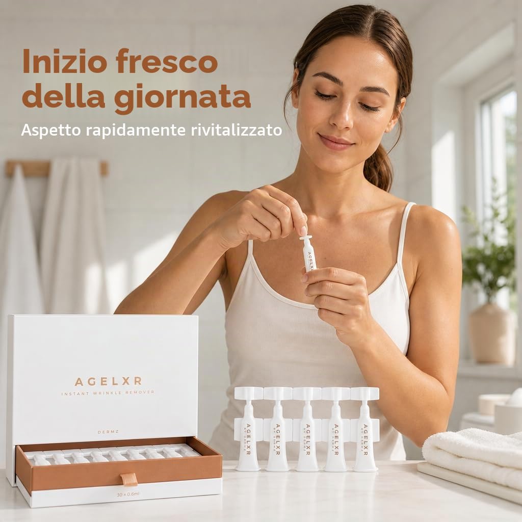 AGELXR Siero Antirughe Istantaneo - Lifting Viso, Argireline, 30 Fiale | Riduce rughe, linee sottili e occhi gonfi in pochi minuti, effetto facelift immediato, 30 fiale 0.6ml