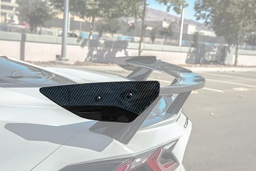 Repuesto para modelos Chevrolet Corvette C8 2020 actuales con alerón de ala alta | Par de aletas laterales de ala trasera de fibra de carbono estilo