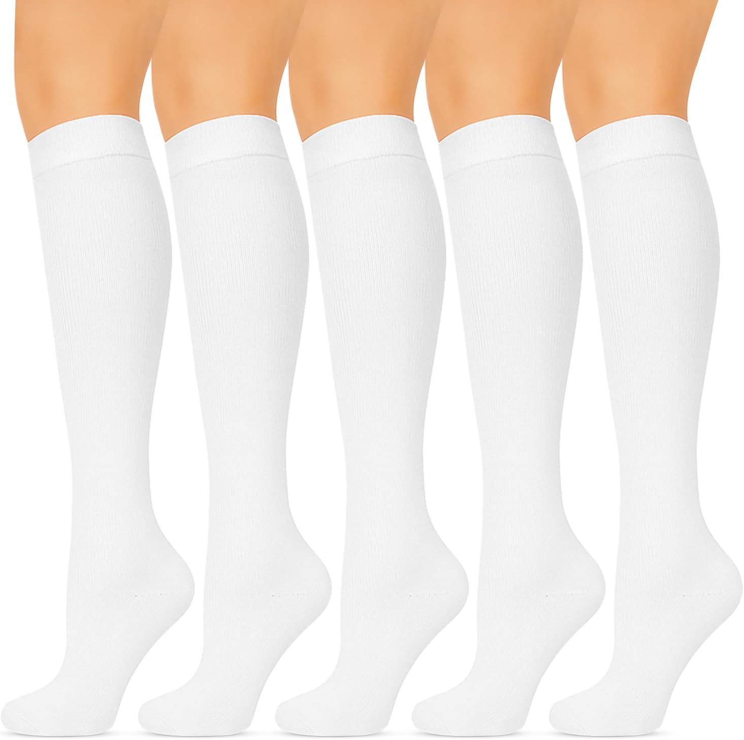 Wide Calf Compression Socks for Women & Men - 5 Pairs Plus Size 15-20 mmHg Graduated Knee High Compression Socks for Travel, Nurses, Pregnant Women, Running, Hiking & Everyday Wear
