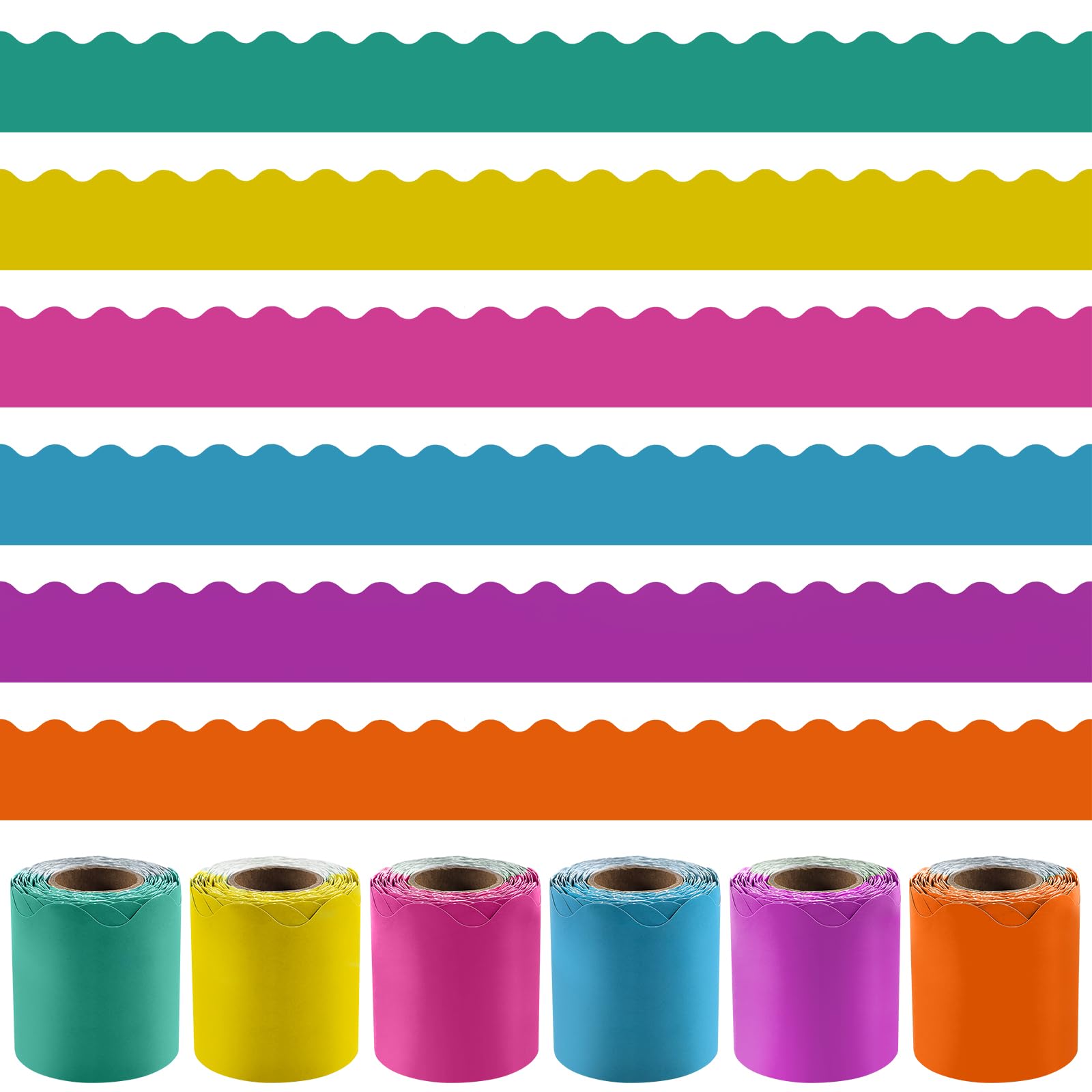 Bordure pour tableau d'affichage festonnée colorée en lot de 6 rouleaux de 10m
