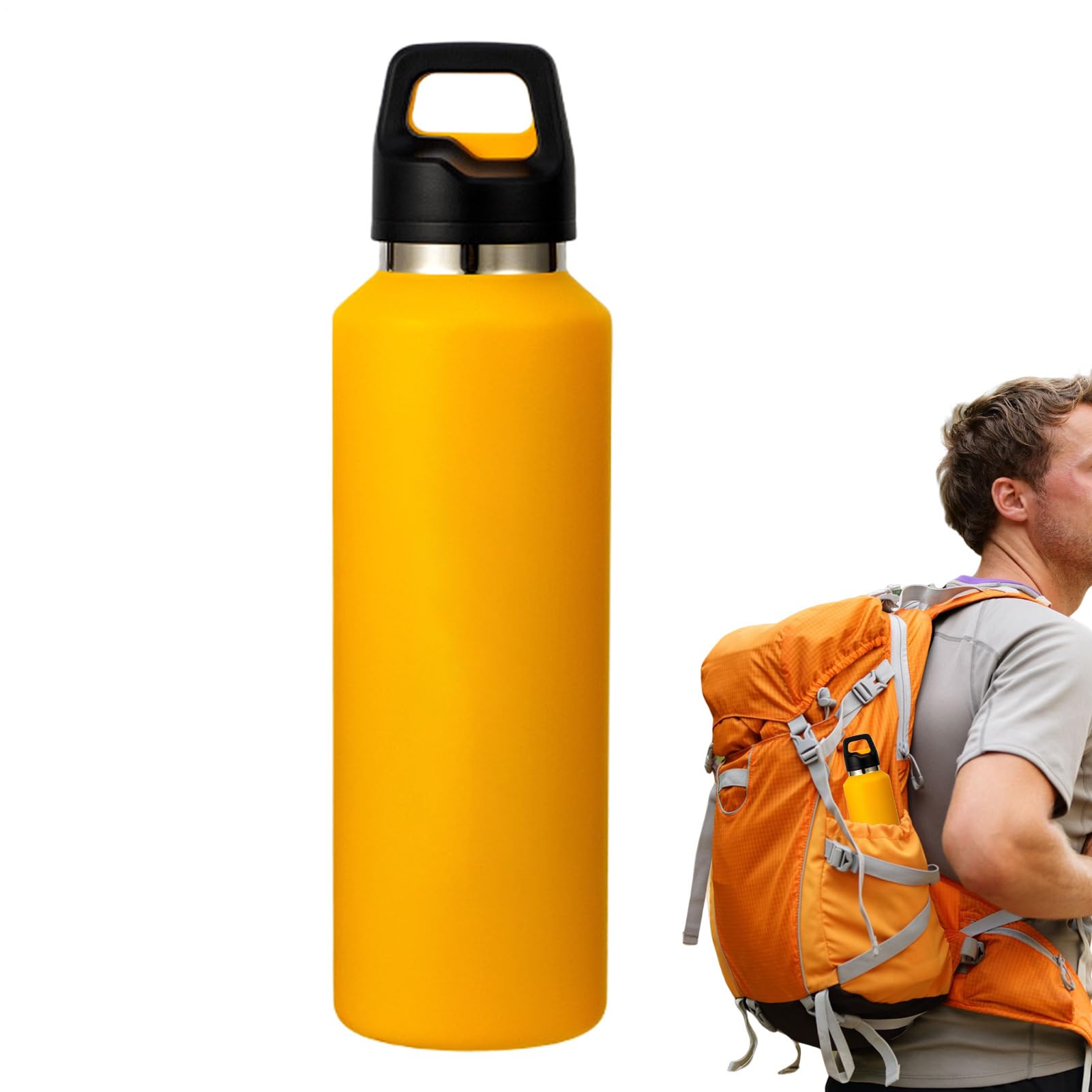 Borraccia in Metallo 600ml Acciaio Inossidabile con Apertura Facile | Borraccia Termica Isolata per Bevande per Sport Viaggio Ciclismo Escursionismo Ufficio Casa Palestra Tè Caffè Latte