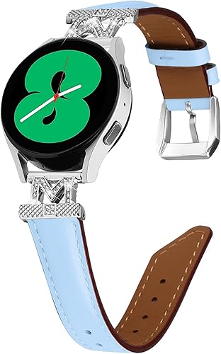 Compatible con Samsung Galaxy Watch 66 Classic55 Pro44 Classic Band Cuero, 0.787 pulgadas, correa de repuesto suave con diamantes de imitación