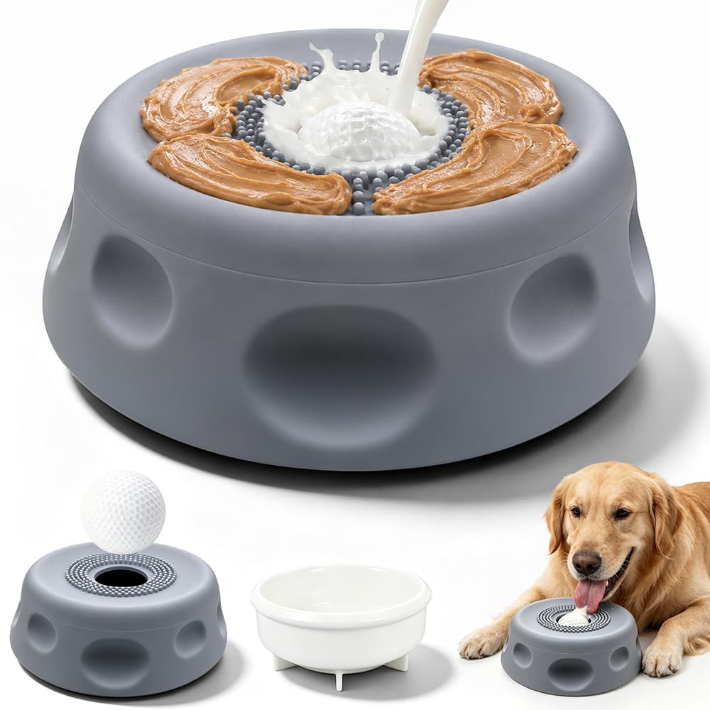 XPJBKC Dog Licking Bowl with Ball, 250ml Lick Bowl for Dogs with Bottom Anti Slip Suction,Licking Dog Toy for Small Medium and Large Breed Animals to Extend Eat Time and Reduce Boredom, Grey