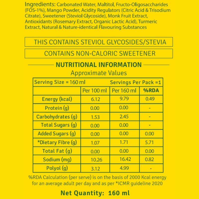 Image of CHINI KUM Mango POP (Zero Sugar, Prebiotic Fibre, Stevia, Monk Fruit, 7cal /100ml, No Preservative, Guilt-Free Beverage) | 160ml | Pack of 1