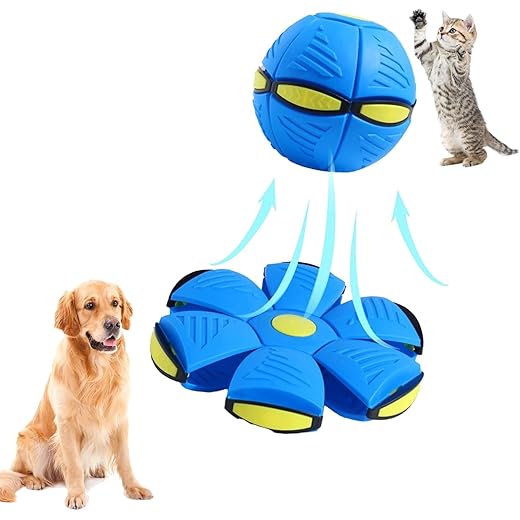 Flying Saucer Ball, Pet Toy, Outdoor Flying Saucer Ball for Dogs, Deformation Rebound Ball Stomp Ball, Magic UFO Ball (Blue)