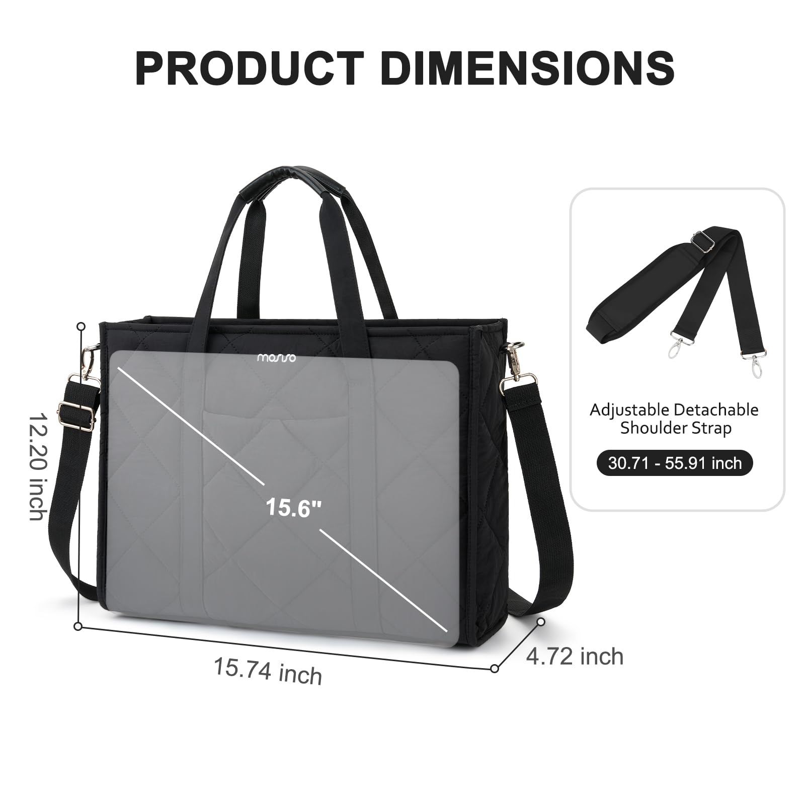 MOSISO Tote Acolchado Portátil para Mujer, Bolso Portátil 15-15,6 Pulgadas | Bolsos Trabajo Gran Capacidad Bolsos Hombro Ligeros e Informales con Portavasos para Profesores Oficinas y Viajes, Negro