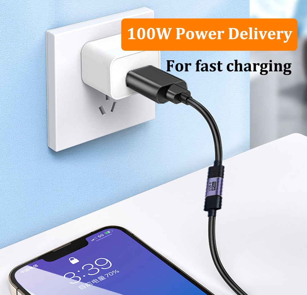 QIANRENON USB C a USB C adattatore accoppiatore USB4.0 tipo C Extender connettore 40Gbps, supporto 8K a 60Hz trasmissione audio e video, ricarica rapida 100W, OTG, 2 pezzi