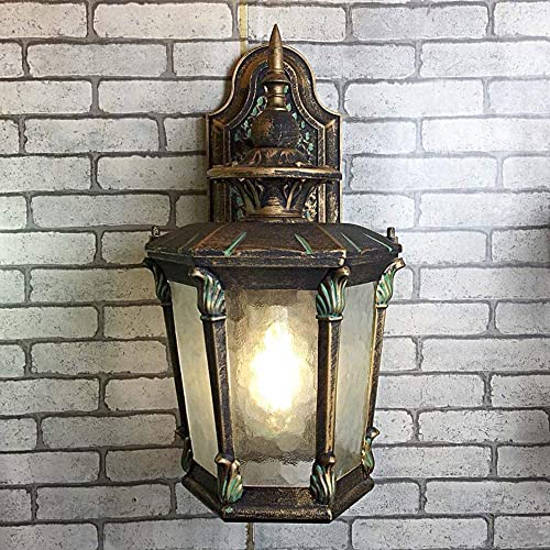 Applique murale extérieure en bronze antique E27 et verre étanche pour maison