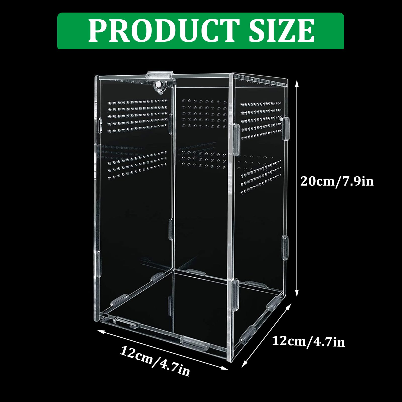 Boîte d'alimentation d'insectes, 12x12x20cm Transparent Boîte d'élevage en Acrylique pour Reptiles, avec Trous d'air, pour Araignées, Grenouilles Cornues, Coléoptères, Lézard et Autres Reptiles