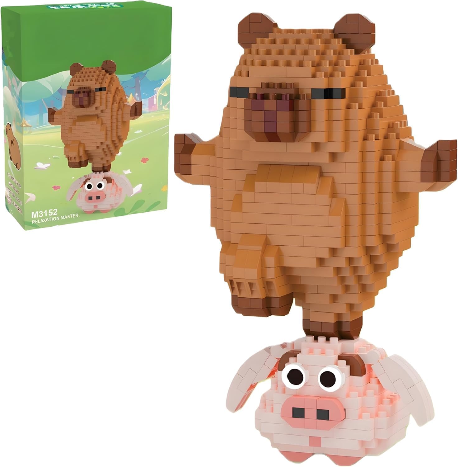 Capybara Cartoon Mini Building Blocks Set, 640pcs Capybara Building Sets, Creative DIY Educational Toy, Creativity Toy Bricks for Parent-Child Interactive Toys, Birthday Gifts, 7+ (PINK)