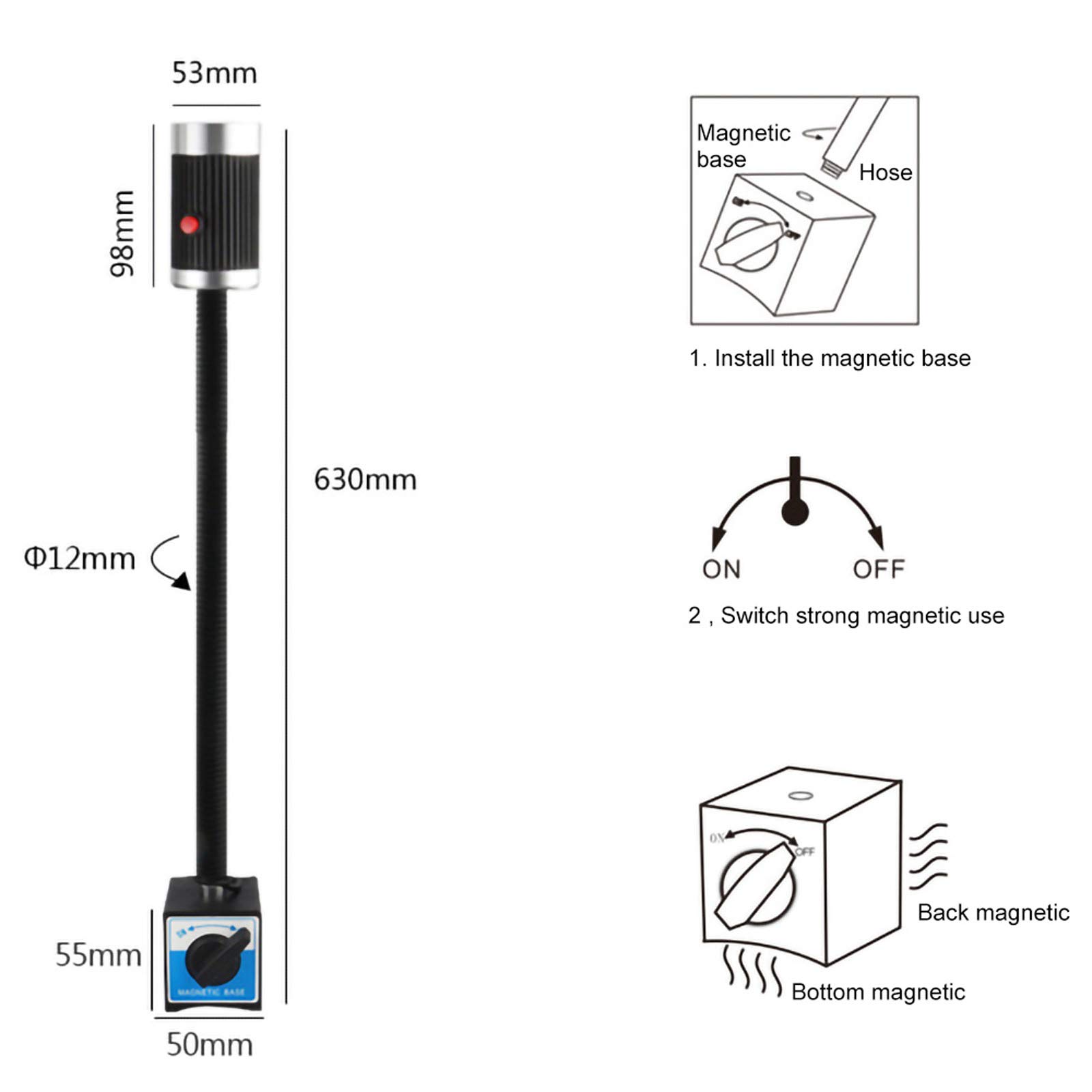 9W LED Luce del lavoro della macchina 24V 1080lm Multifunzione 360° Rotazione Flessibile Lampada da Lavoro a Collo di Cigno con Base Magnetica per Macchine Utensili Torni