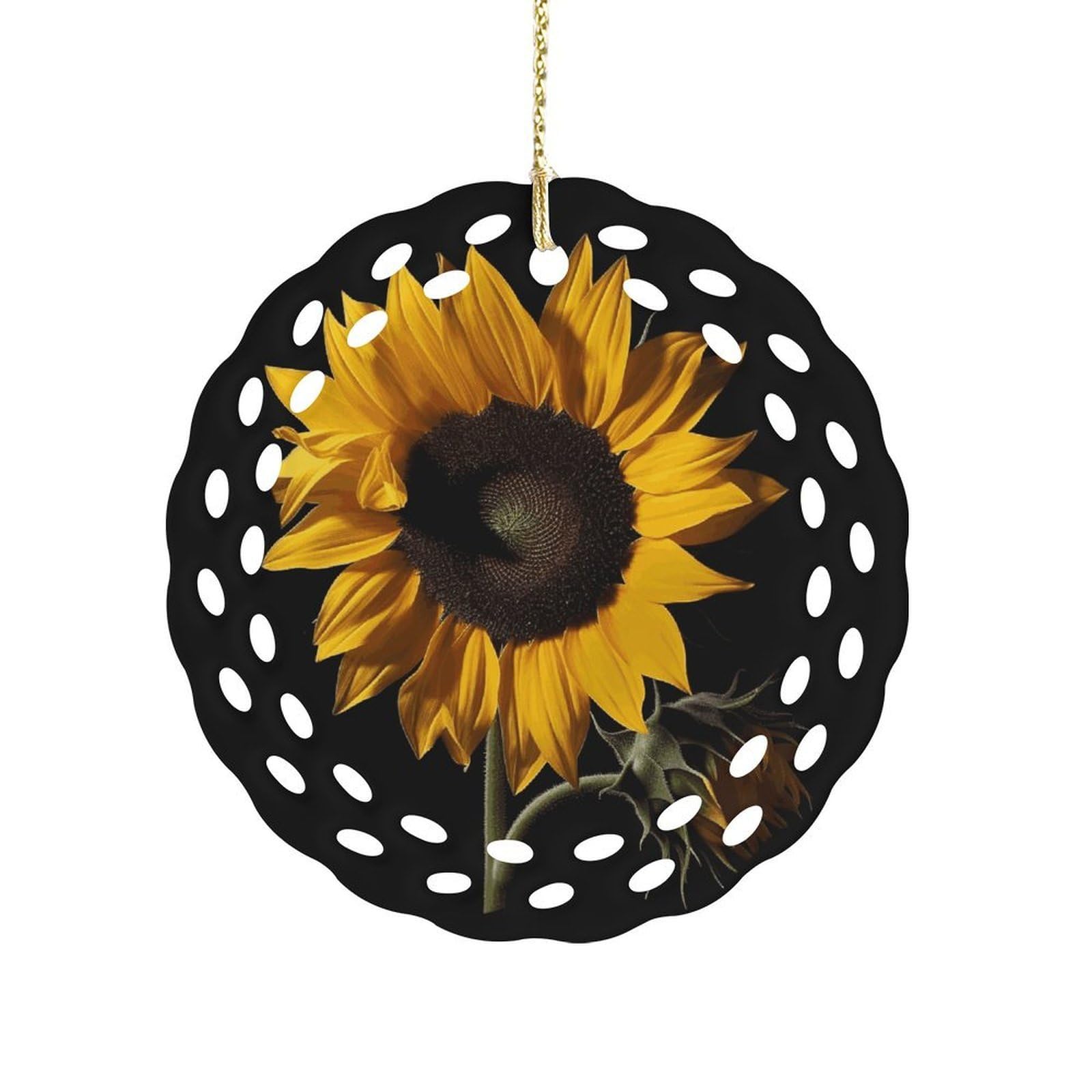 Wsoihfec Style Sunflower Black Backgroundhanging Ornaments For Tree- Christmas Ornaments,Home Decor | Housewarming Gifts,Ceramic Keepsake For Family, Friends