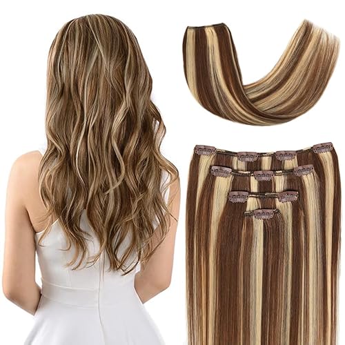 Miniatura 9 de Extensiones de cabello humano Remy de 12 pulgadas con clip para mujer extensiones de cabello humano liso y sedoso 176onzas 4 piezas color marrón