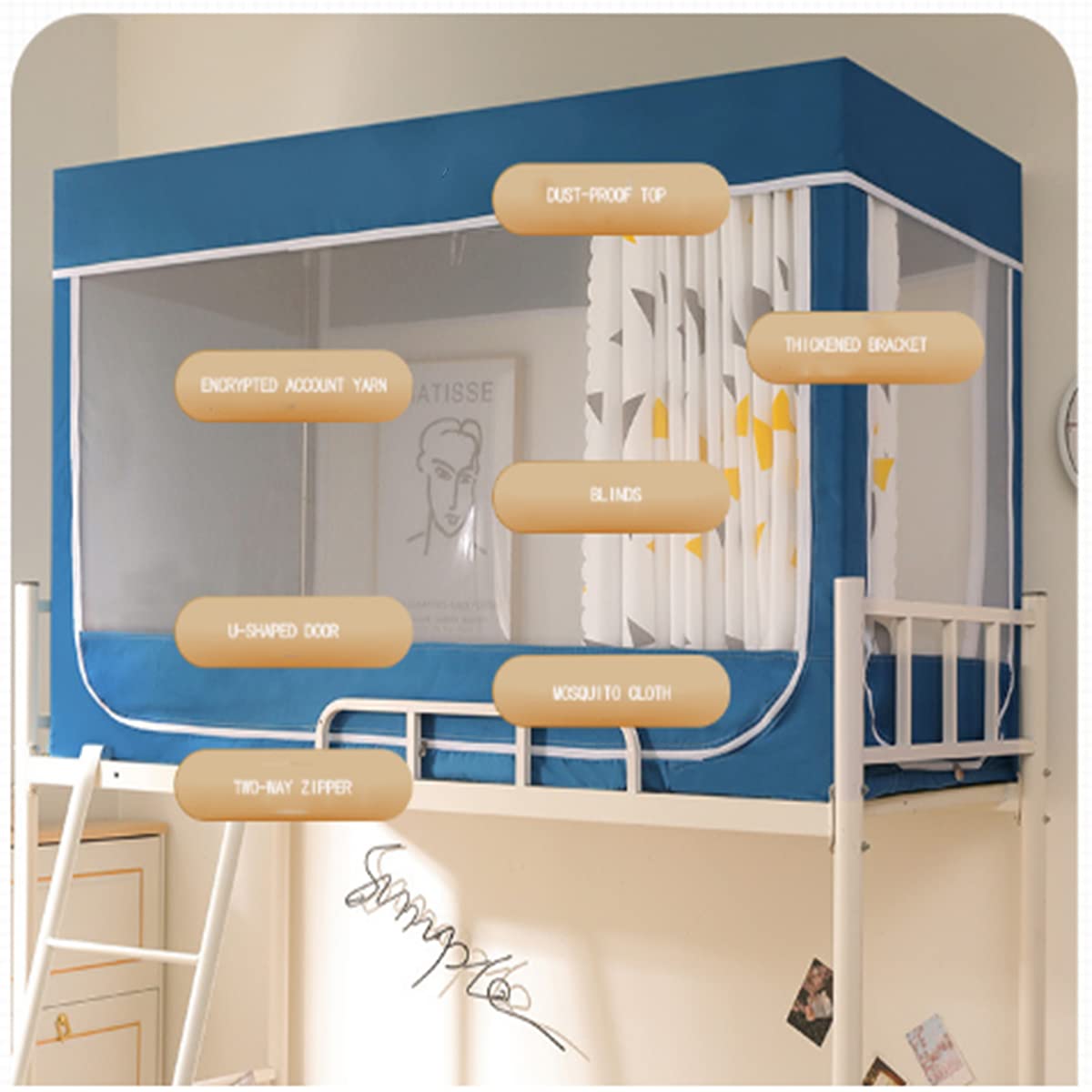 Tente De Lit,Tente De Rêve Rideau Occultant pour Lit Superposé Rideau,pour Lit Mi Hauteur Rideau Deux Couches Lit Mezzanine Rideau Anti,pour Garcon Fille Poussière