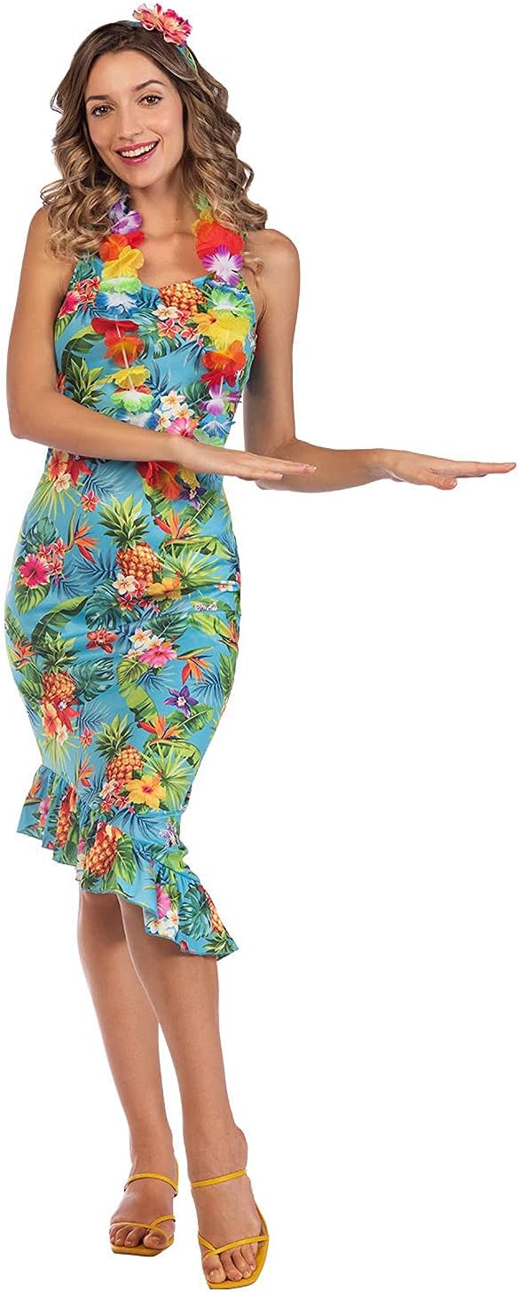 amscan Grownup Womens Floral Hawaiian Fancy Costume Costume, Blue, 16-18