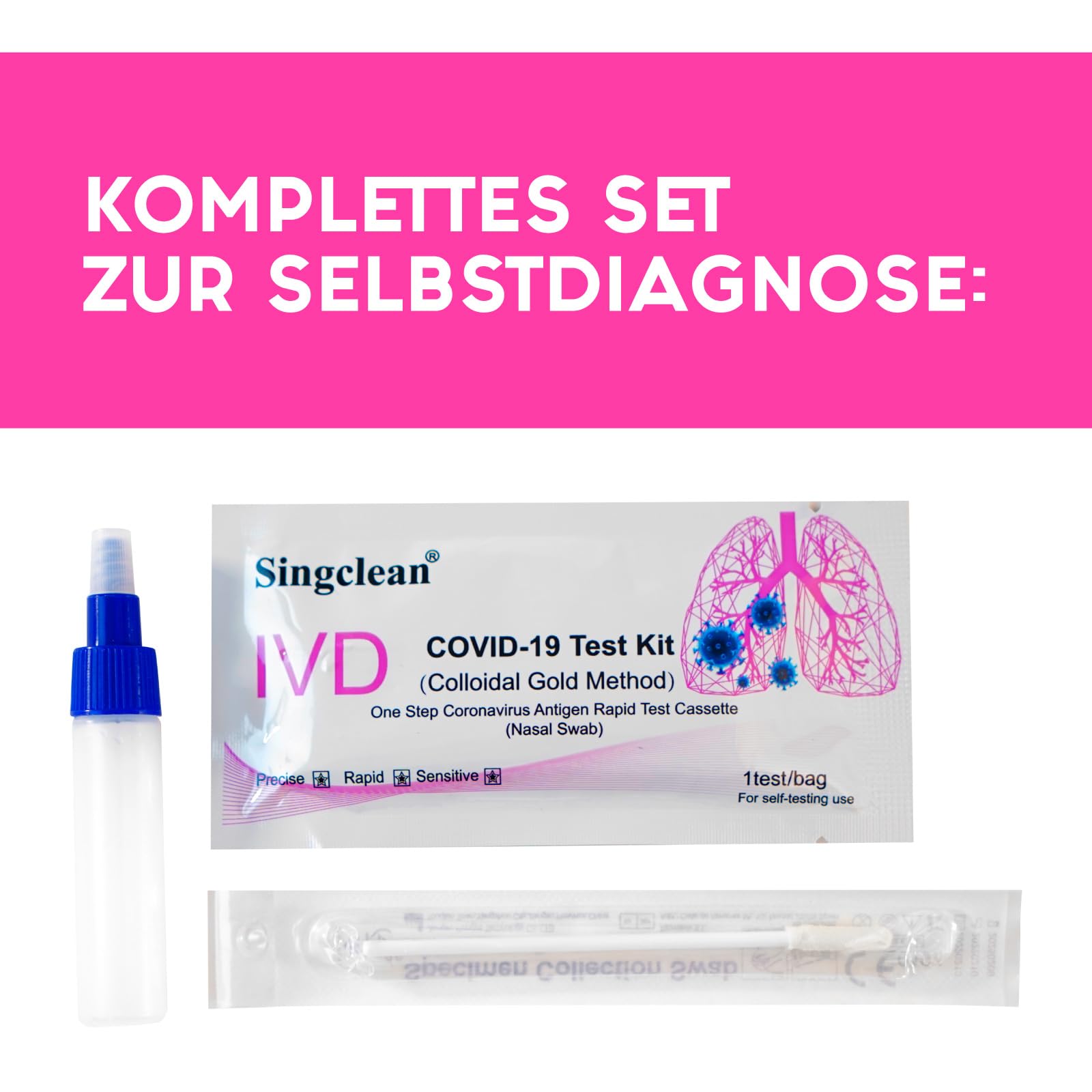 25x Corona Schnelltest Neue Variante 2025 Test Covid-19 Selbsttest Nasales Antigentest auf SARS-CoV-2 für zu Hause zur Eigenanwendung - Singclean IVD - 25 Stück Einzelverpackt