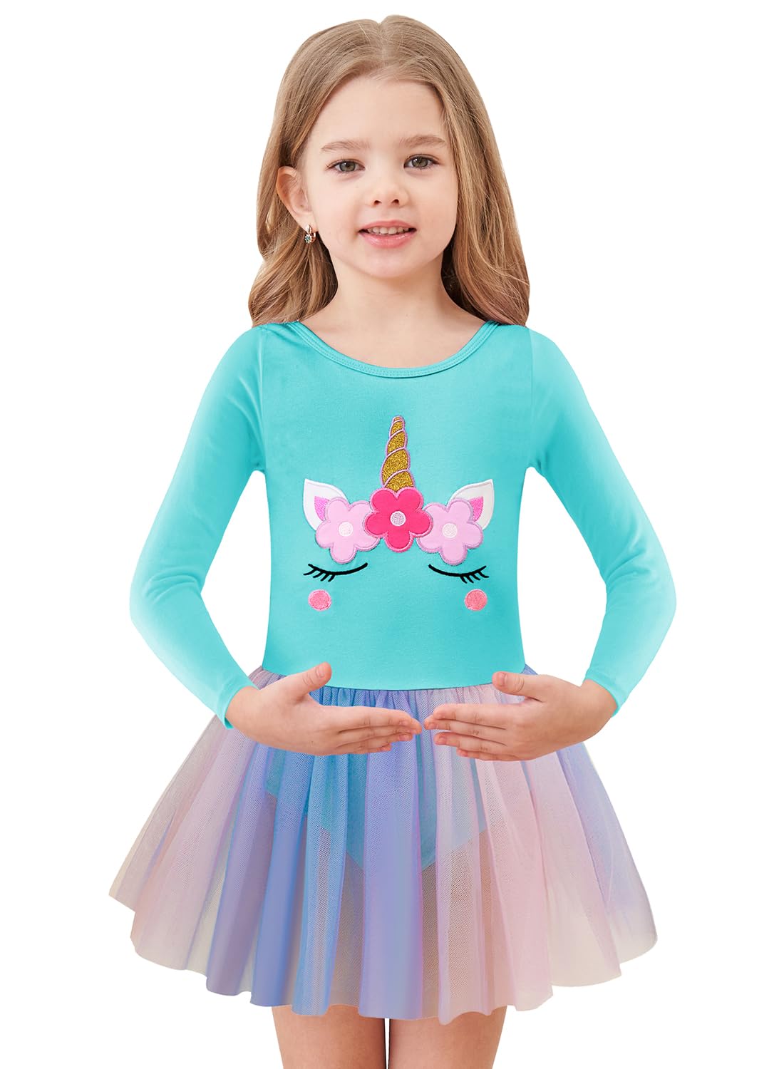 Long Sleeve Dance Leotard for Girls Classic Ballet Leotards Toddler Skirted Outfits Dance Dresses for Kids 1-9 Years