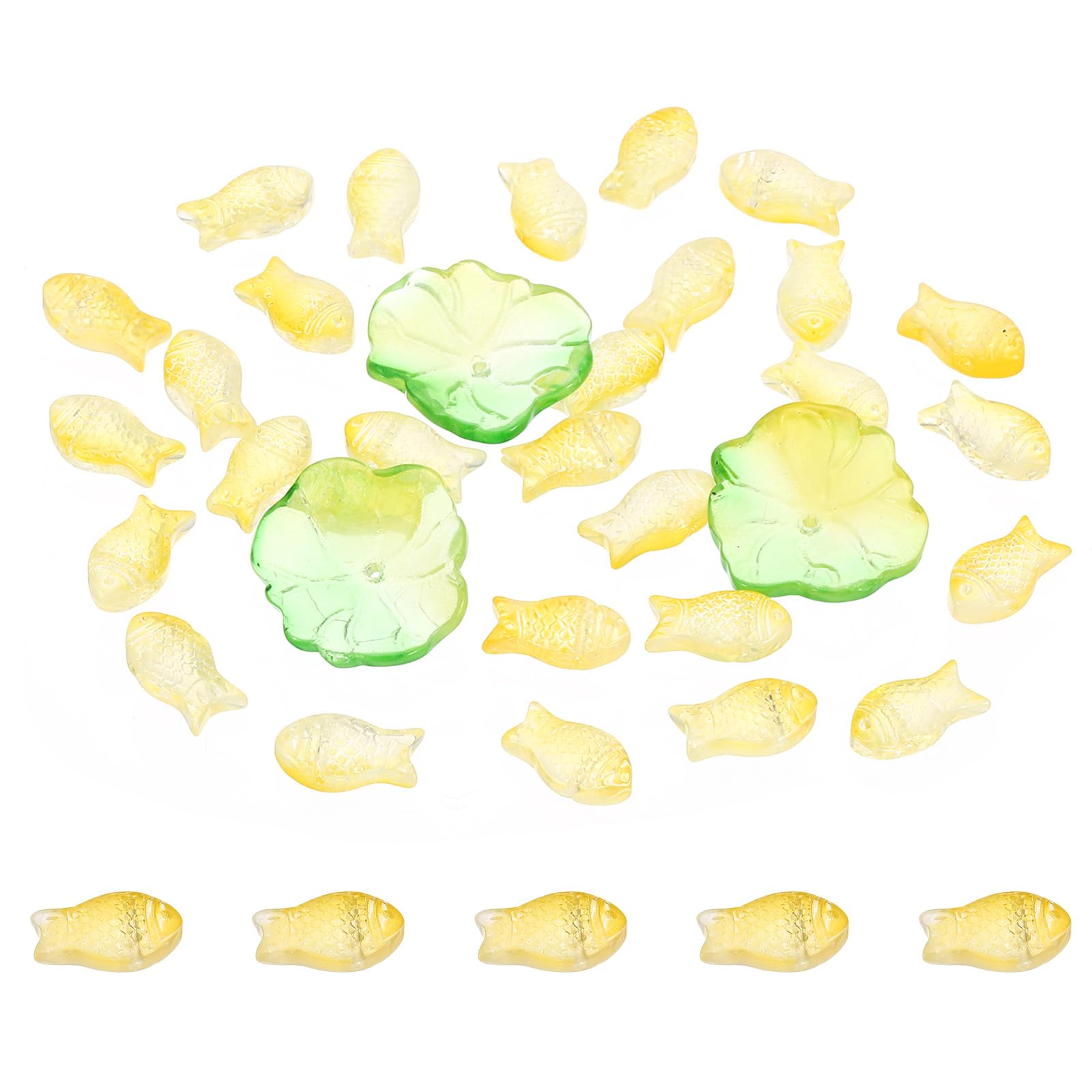 PATIKIL Fish Crystal Glass Beads, 110 Pack Lotus Leaf Bead Handcrafted Glass Spacer Bead for Jewelry Making Bracelet Earring Yellow