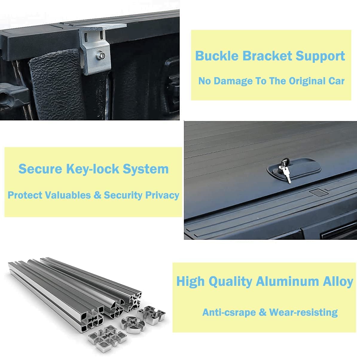 YOSAYUSA Retractable Truck Bed Tonneau Cover Hard Aluminum Rollup