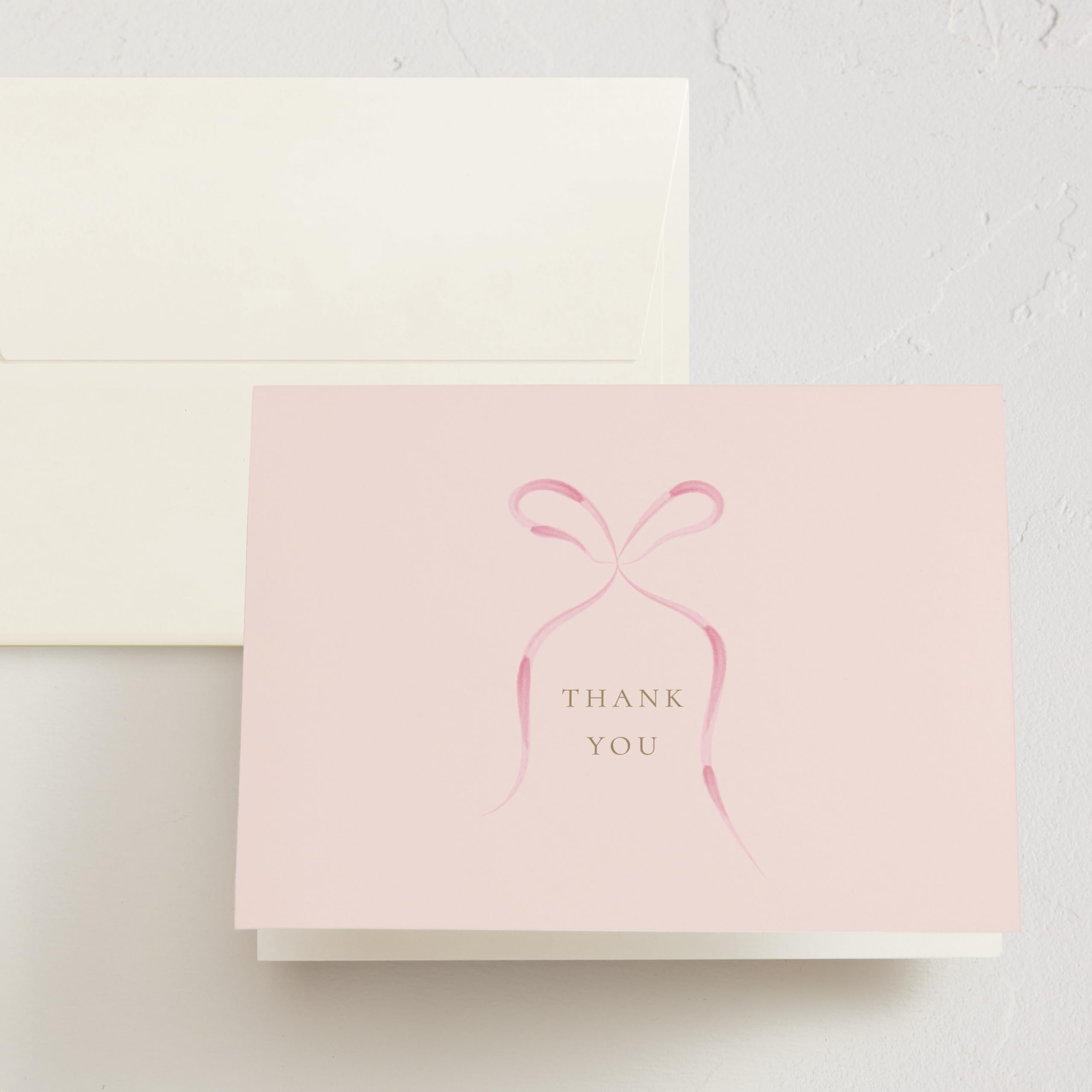 Minted Thank You Cards Pack, 10 Thank You Cards with 10 Envelopes, Blank Card, Pink Bow Design, Baby Shower, New Mom, Wedding, Baptism or Christening