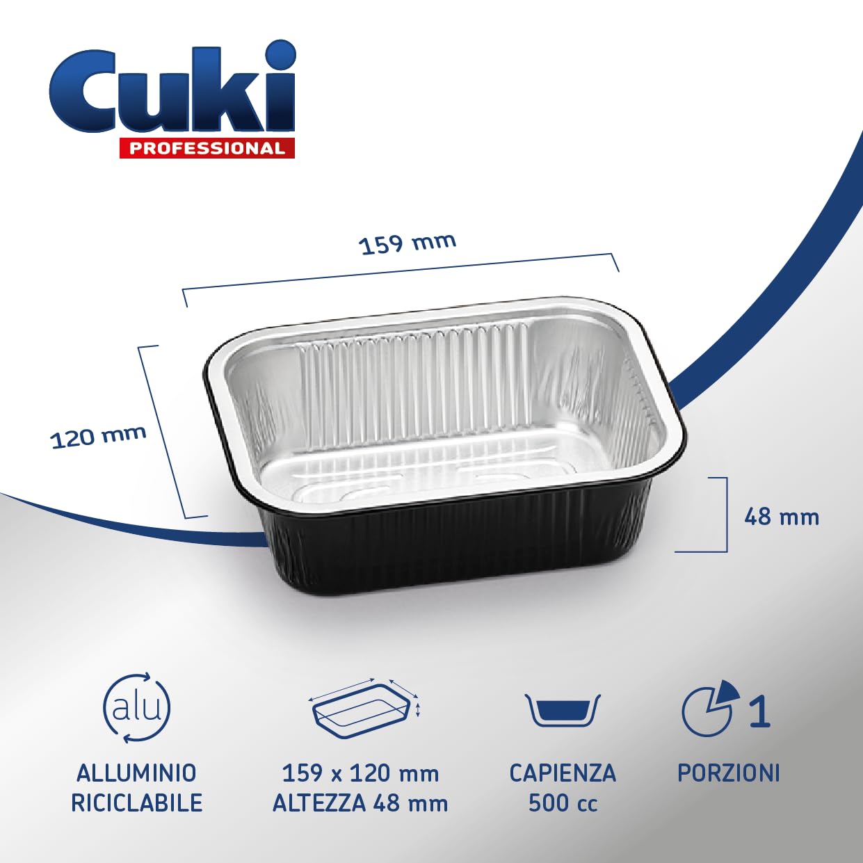 vaschette alluminio con coperchi ultra-forza, 1 porzione, laccate, cm16x12xh5, 1 confezione da 25 pezzi, monouso per forno, microonde, frigo, cottura, conservazione