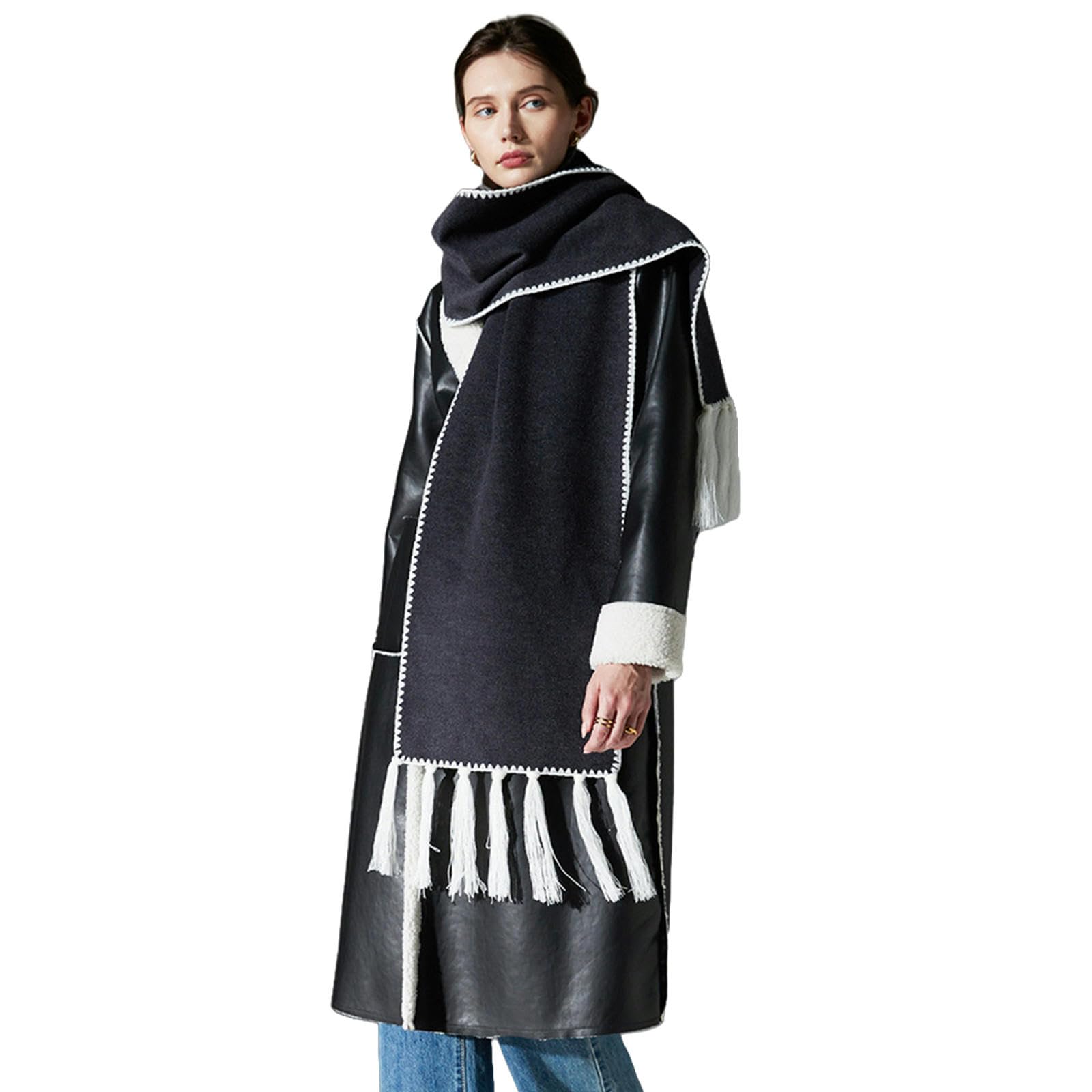 Sciarpa Donna Elegante Sciarpa A Doppia Faccia Grigio Scuro per Donne - Scialle Invernale Autunnale, Morbido E Caldo, Regalo di Natale Idear-Grigio Scuro-30 * 190 Cm