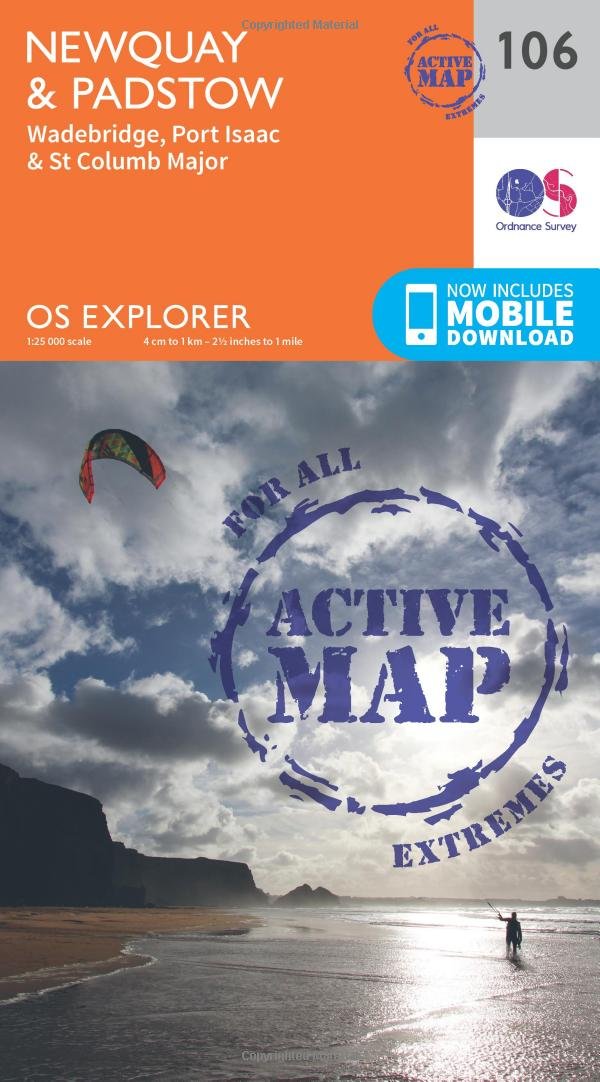 Newquay & Padstow Map | Weatherproof | Wadebridge, Port Isaac & St Columb Major | Ordnance Survey | OS Explorer Active Map 106 | England | Walks | Hiking | Maps | Adventure