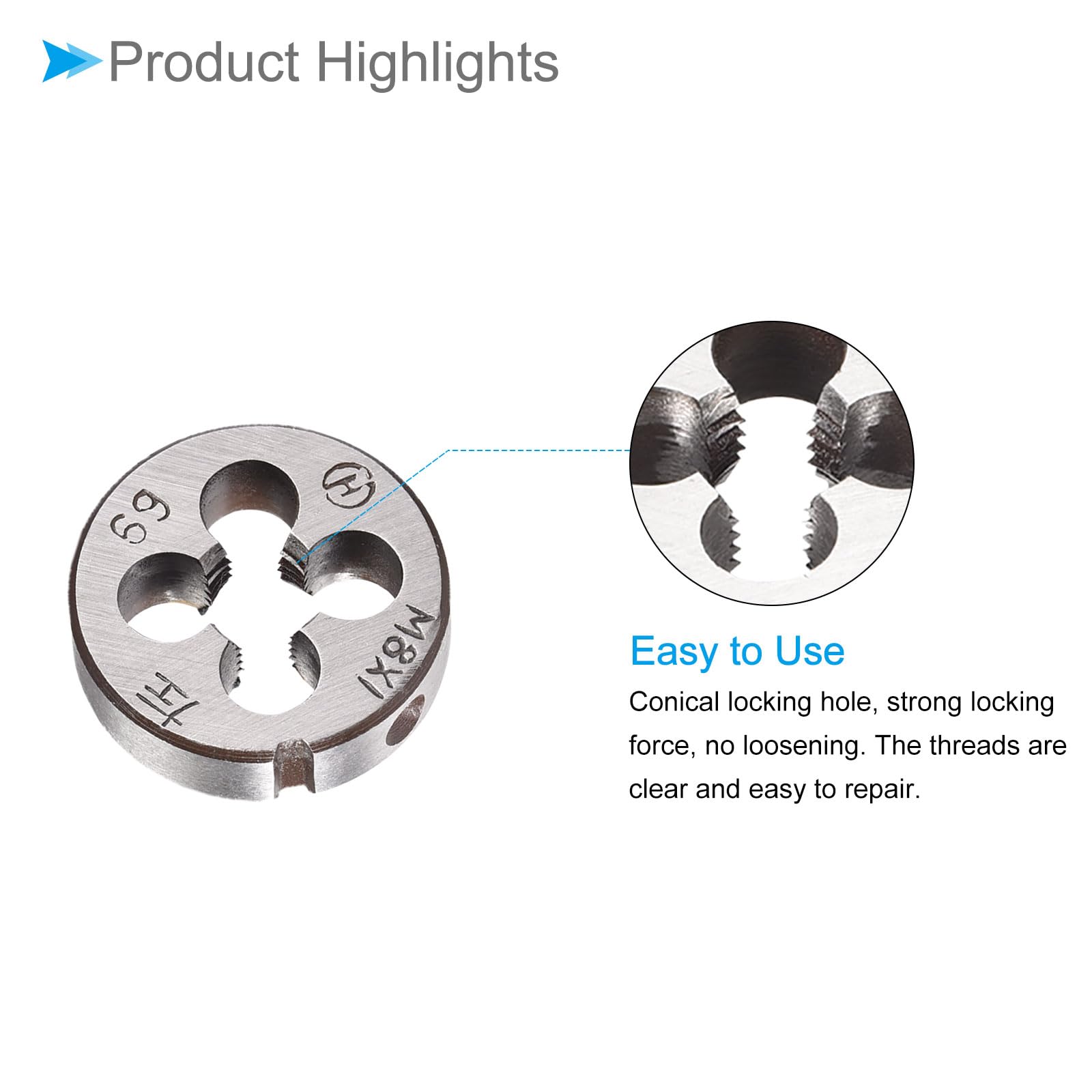 CoCud Metric Adjustable Round Die, M8 X 1.0, Alloy Steel Thread Left Hand Threading Die - Image 4